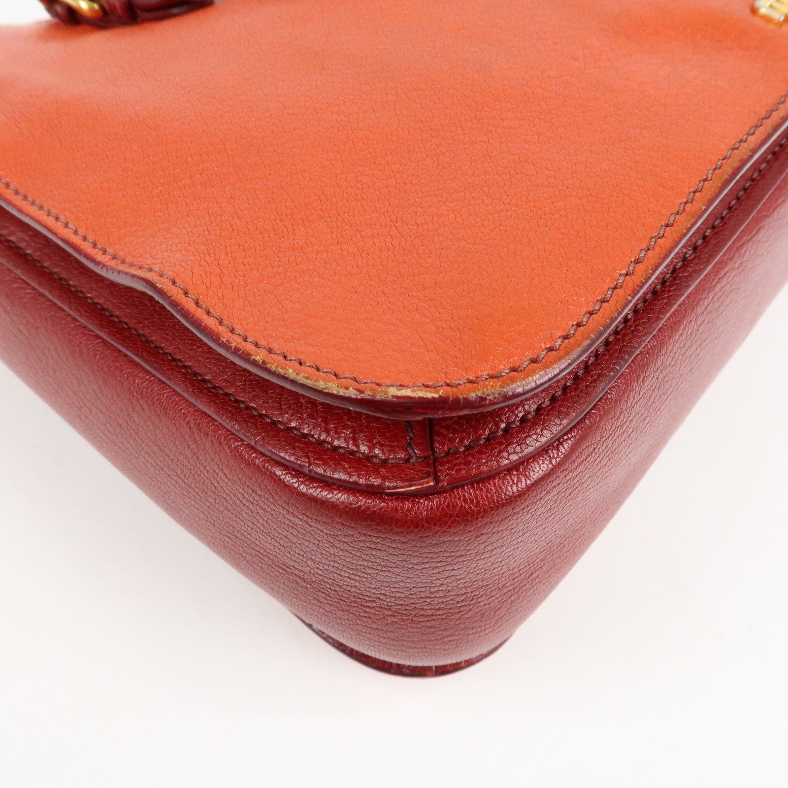 MIU MIU Leather MADRAS BICOLORE 2WAY Bag Hand Bag Orange Used