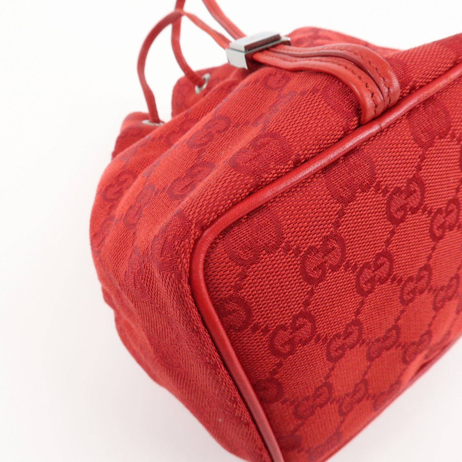 GUCCI GG Canvas Leather Drawstring Pouch Hand Bag 039.0973 Used