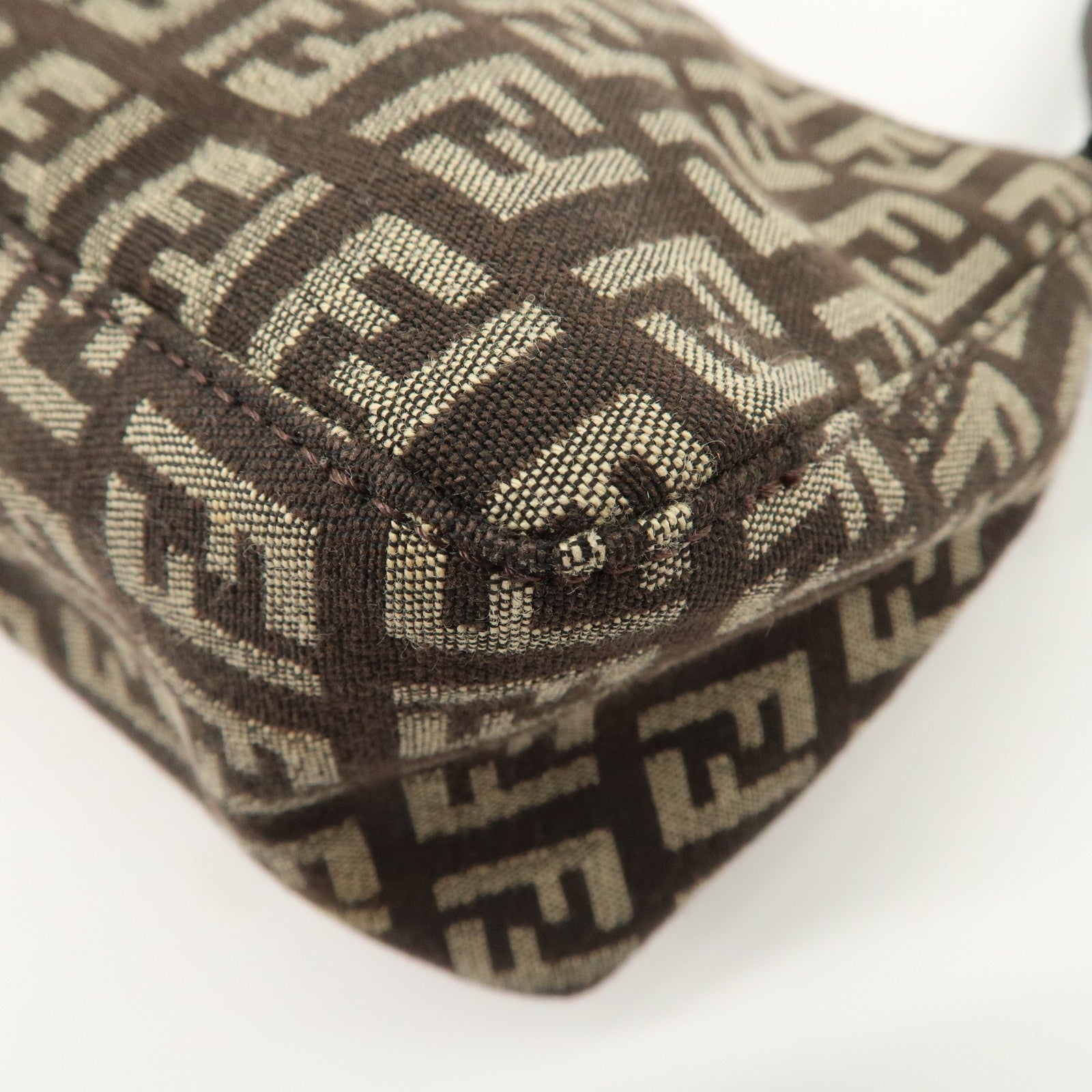 FENDI Zucchino Canvas Leather Shoulder Bag Dark Brown 8BR249 Used