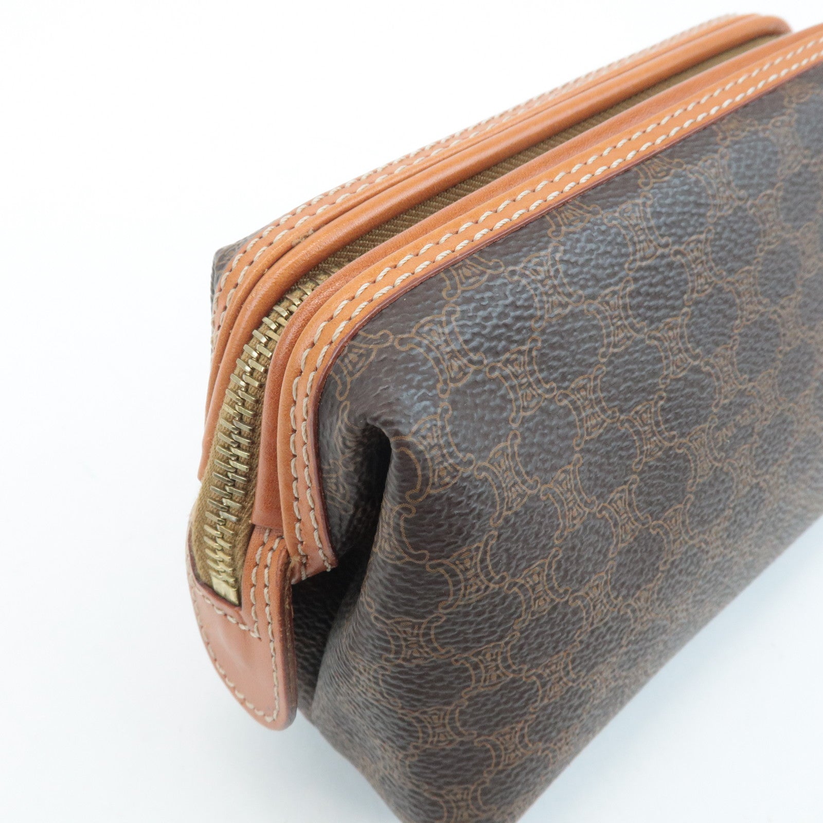 CELINE Macadam PVC Leather Pouch Cosmetic Pouch Brown Used