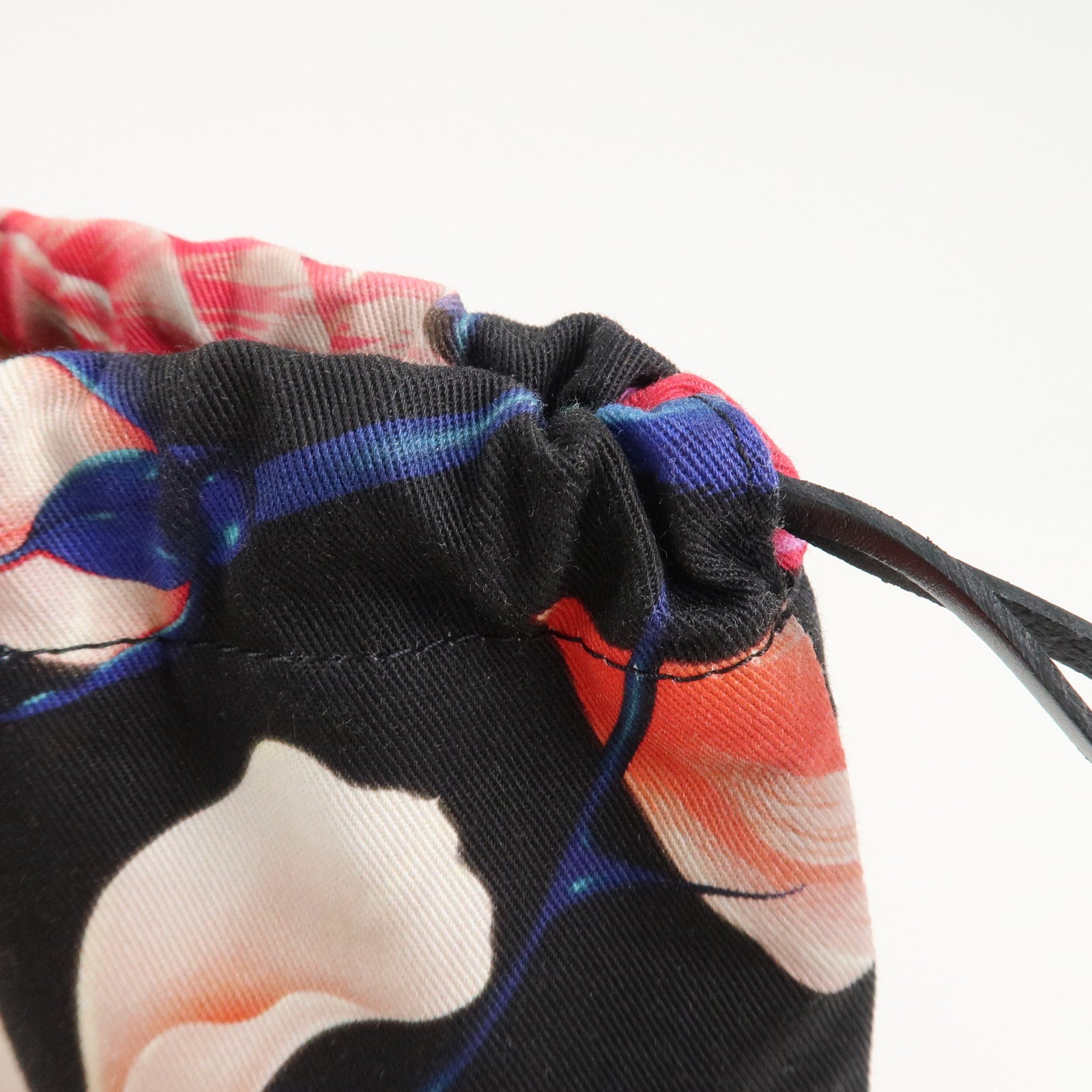 LOEWE Canvas Leather Drawstring Pouch Black Pink Used