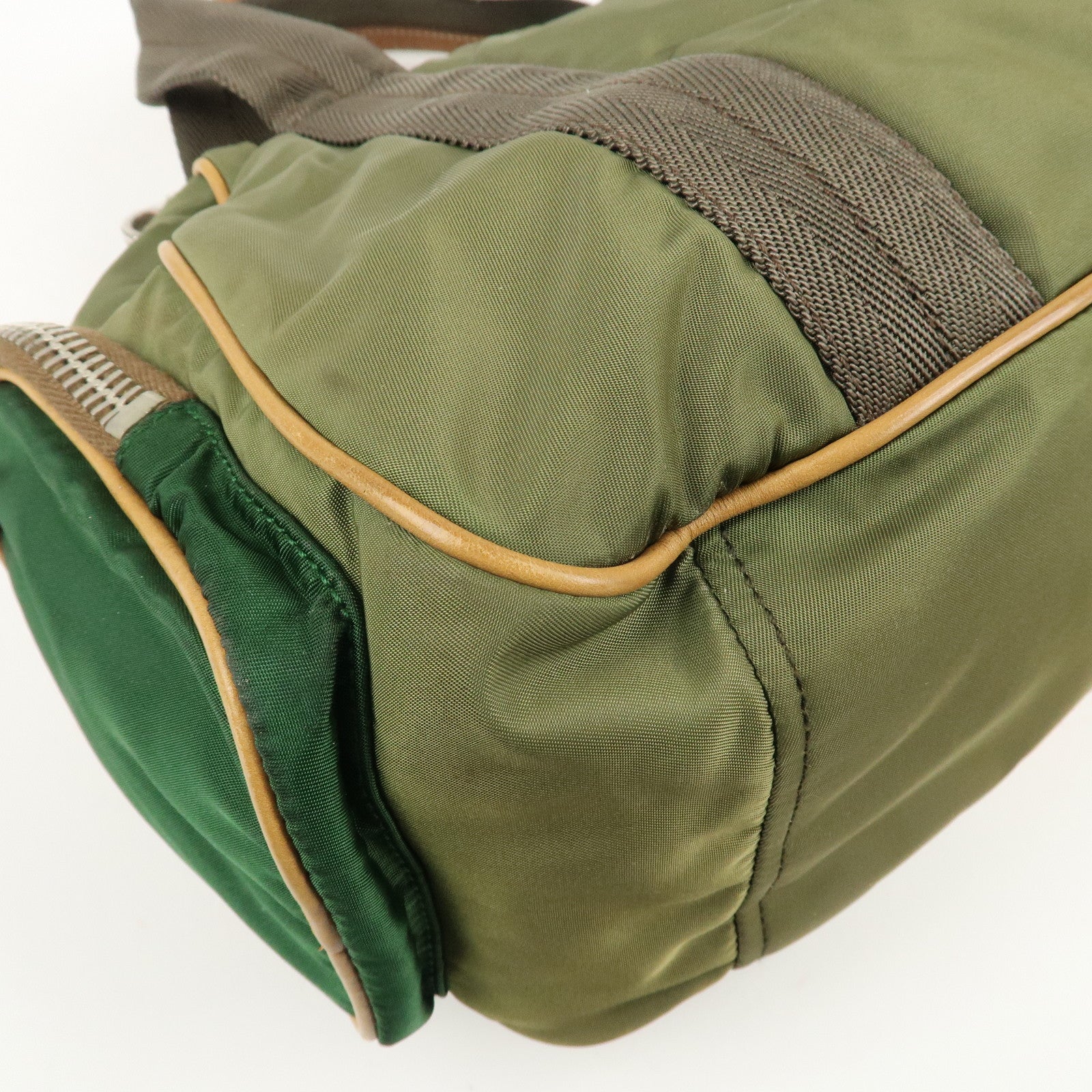 PRADA Nylon Leather Shoulder Bag Khaki Brown Green Used