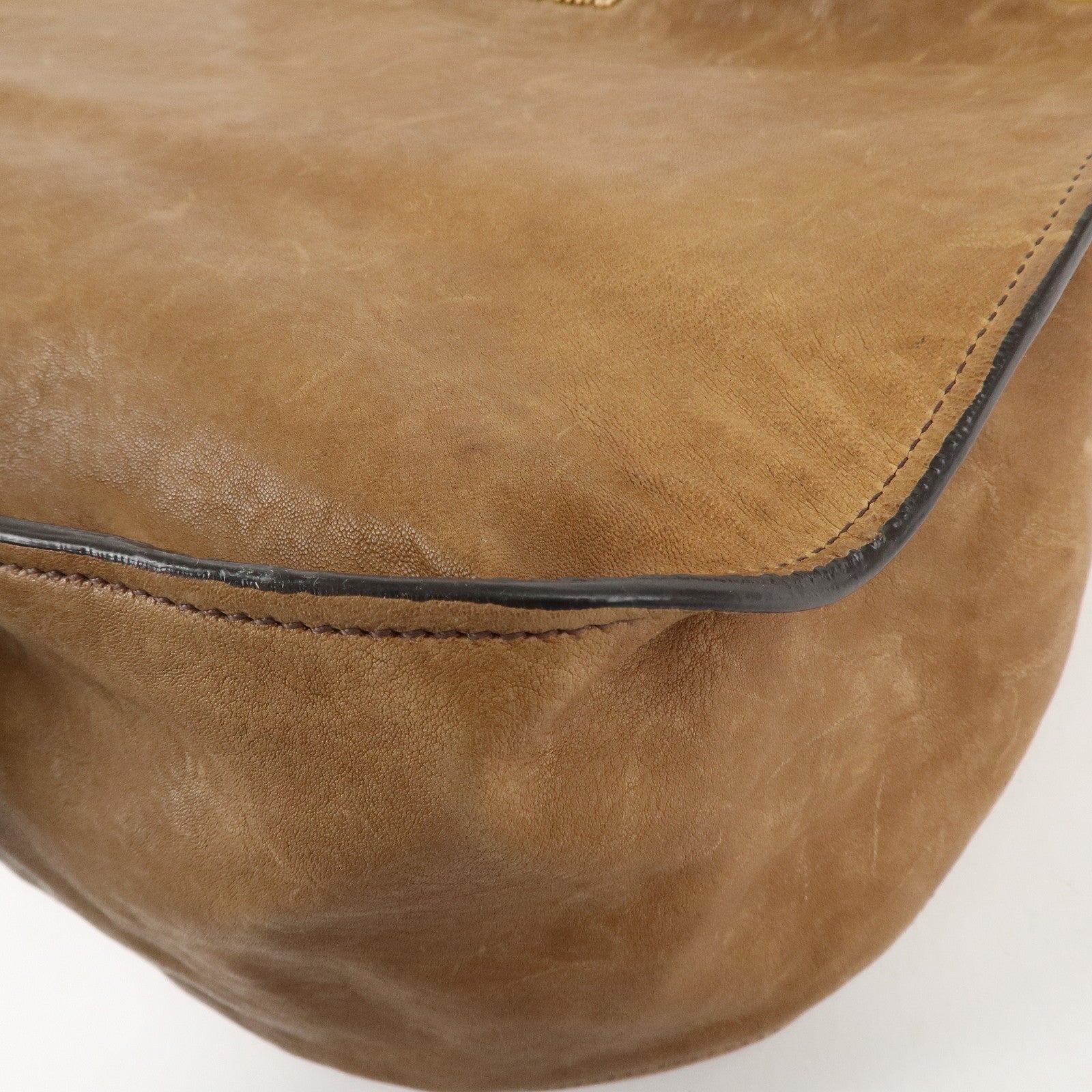 MIU MIU Leather 2Way Bag Hand Bag Shoulder Bag Brown Gold HDW Used