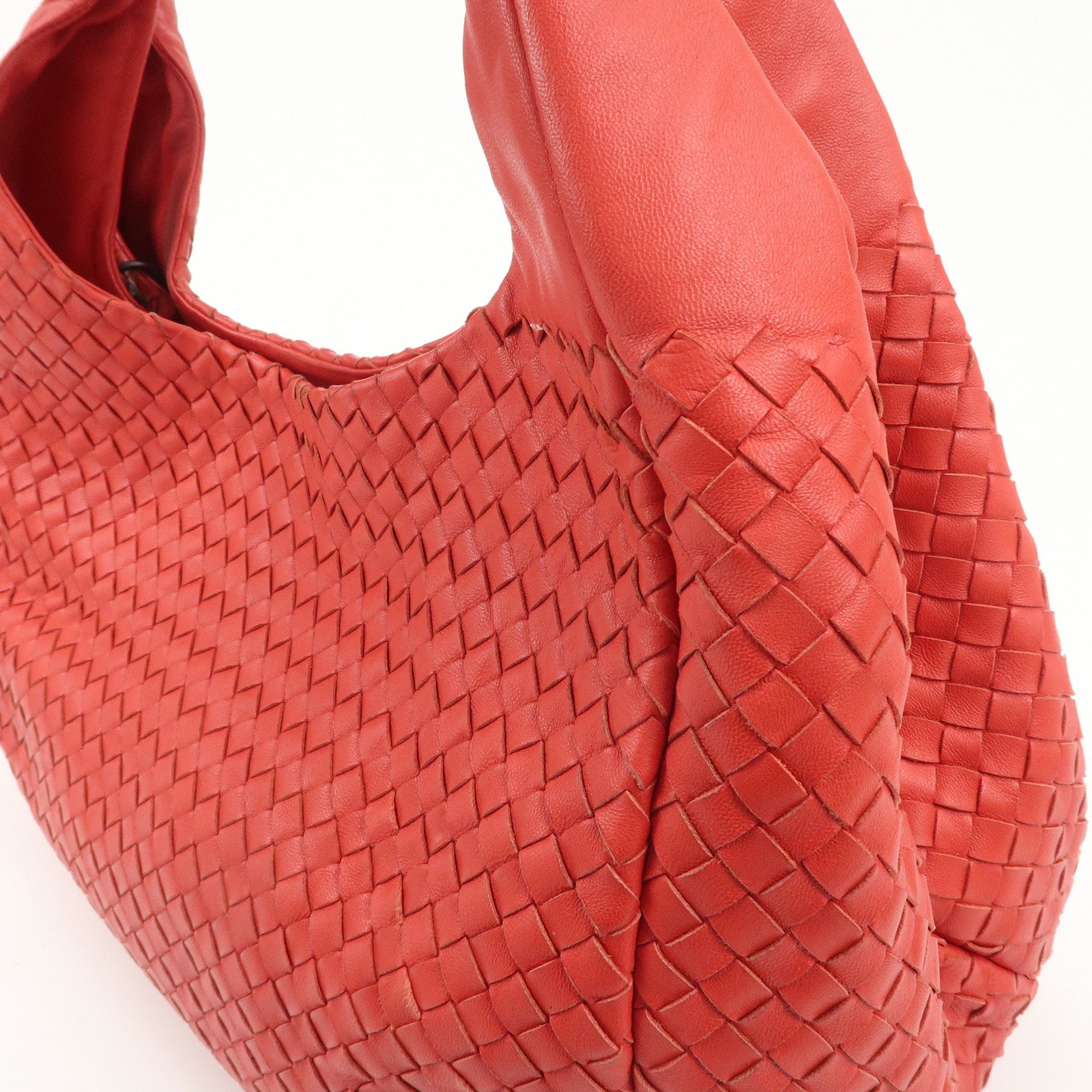 BOTTEGA VENETA Intrecciato Leather Campana Toto Bag Shoulder Bag Red Used
