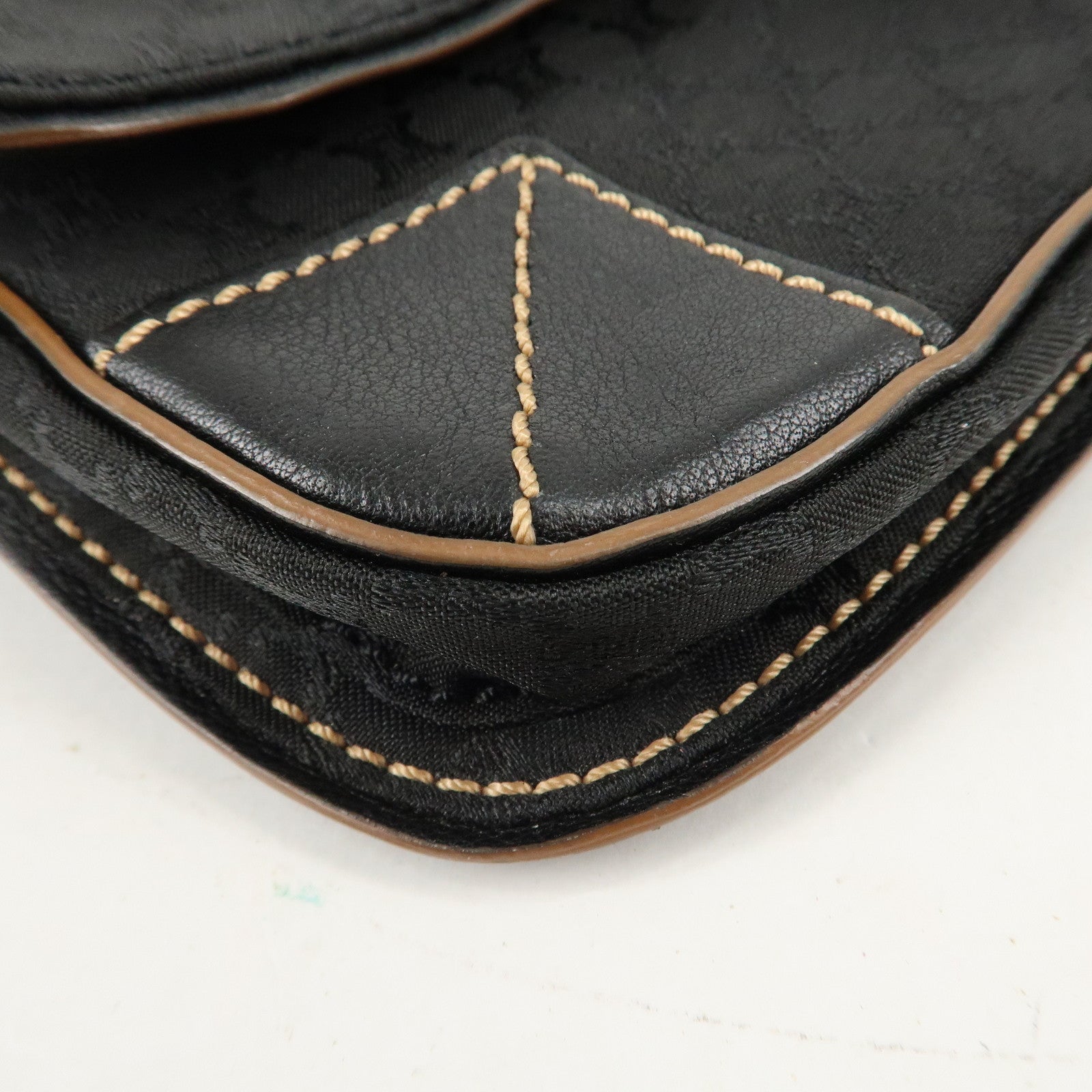 CELINE Macadam Canvas Leather Waist Bag Cross Body Bag Black Used