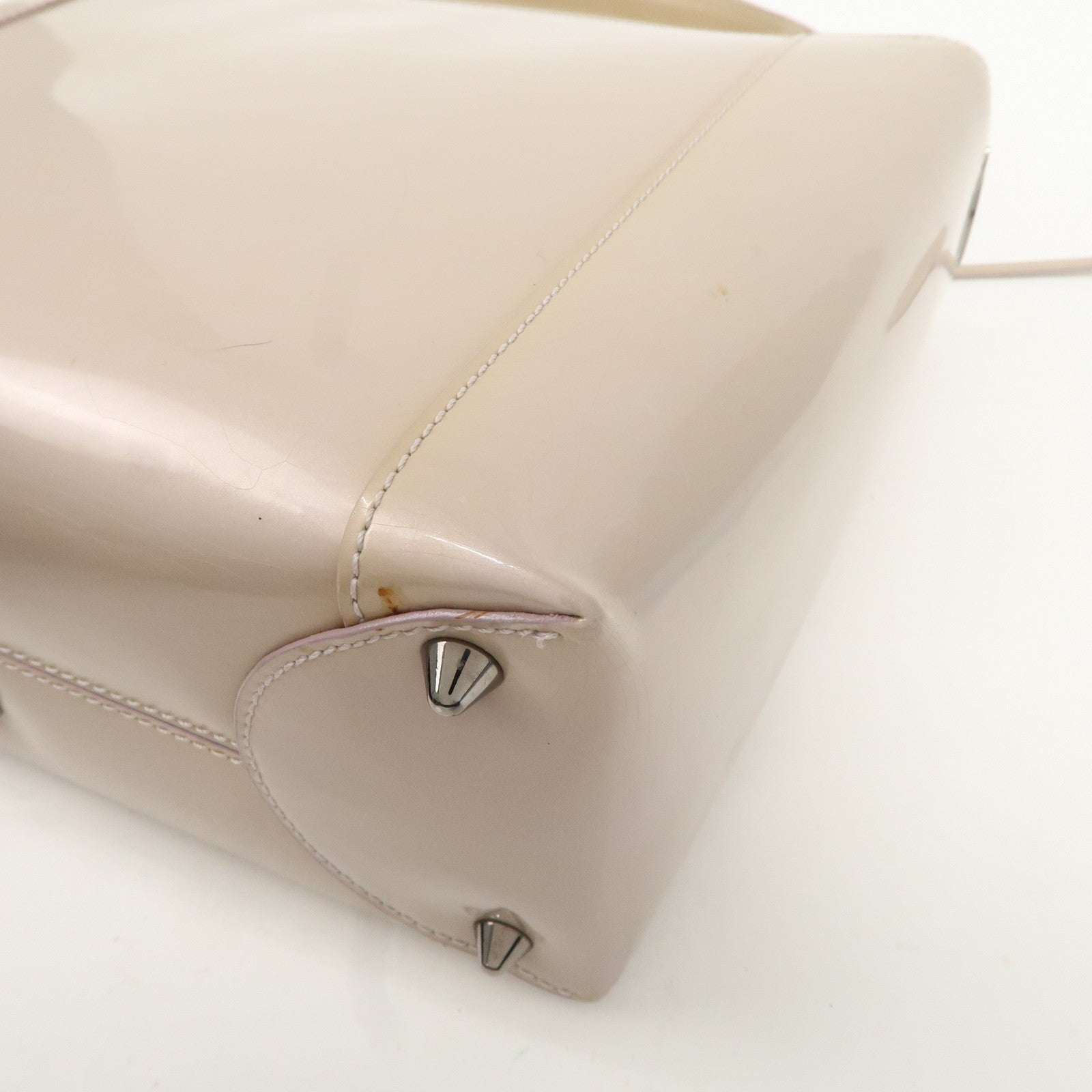 Christian Dior Maris Pearl Patent Leather Tote Bag Beige Used