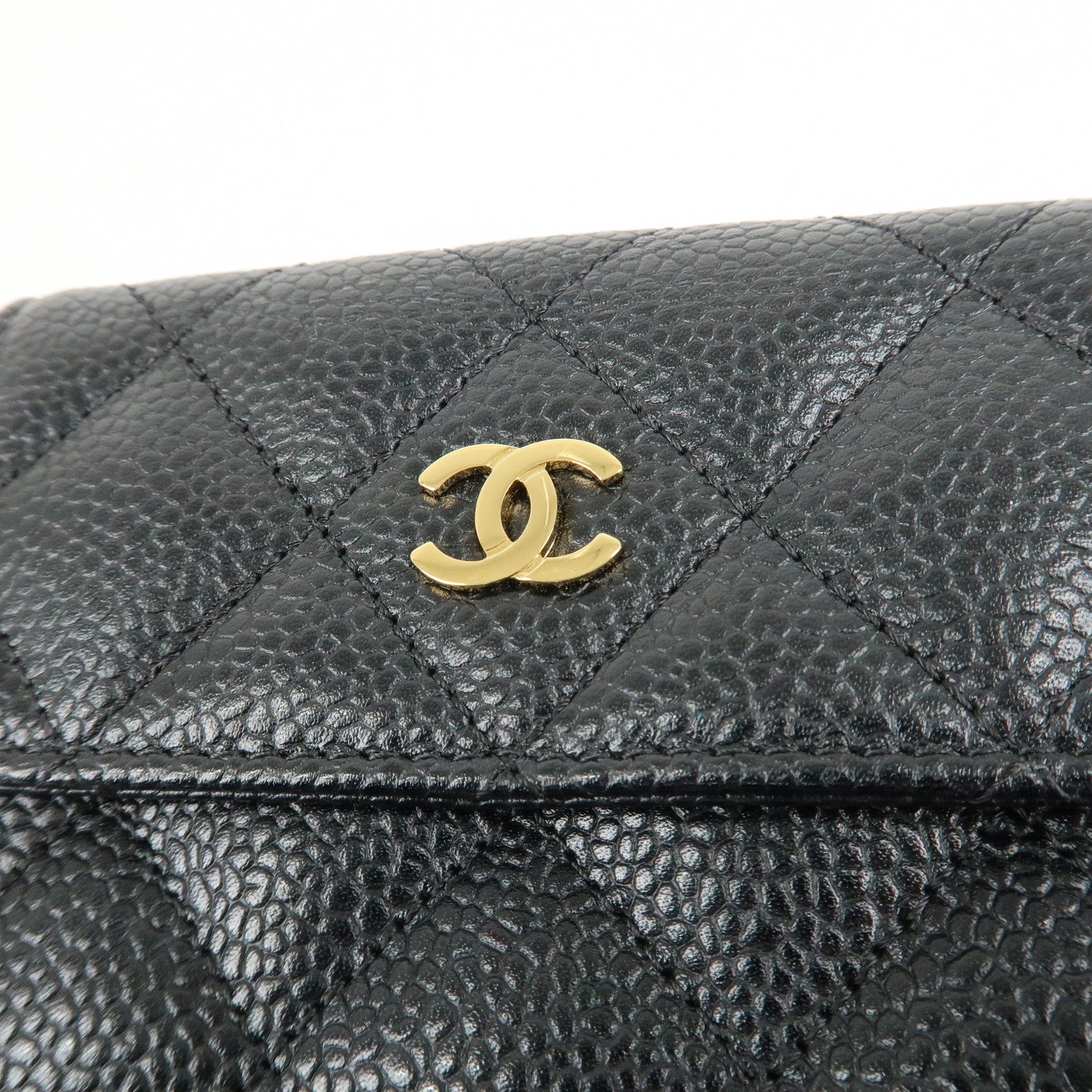 CHANEL Matelasse Cavier Skin W Hook Wallet Black A48980 Used