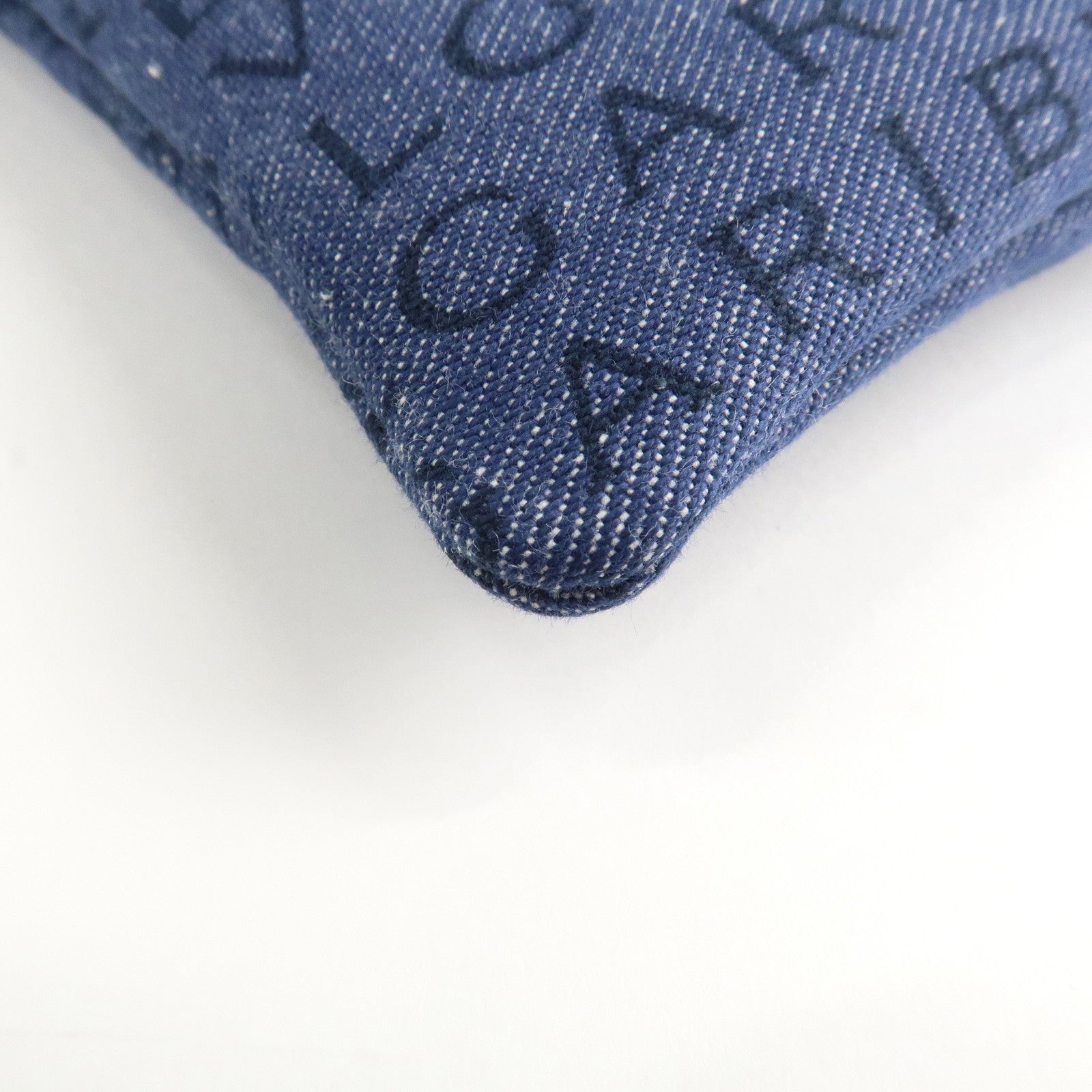 BVLGARI Logo Mania Canvas Leather Shoulder Bag Blue Used