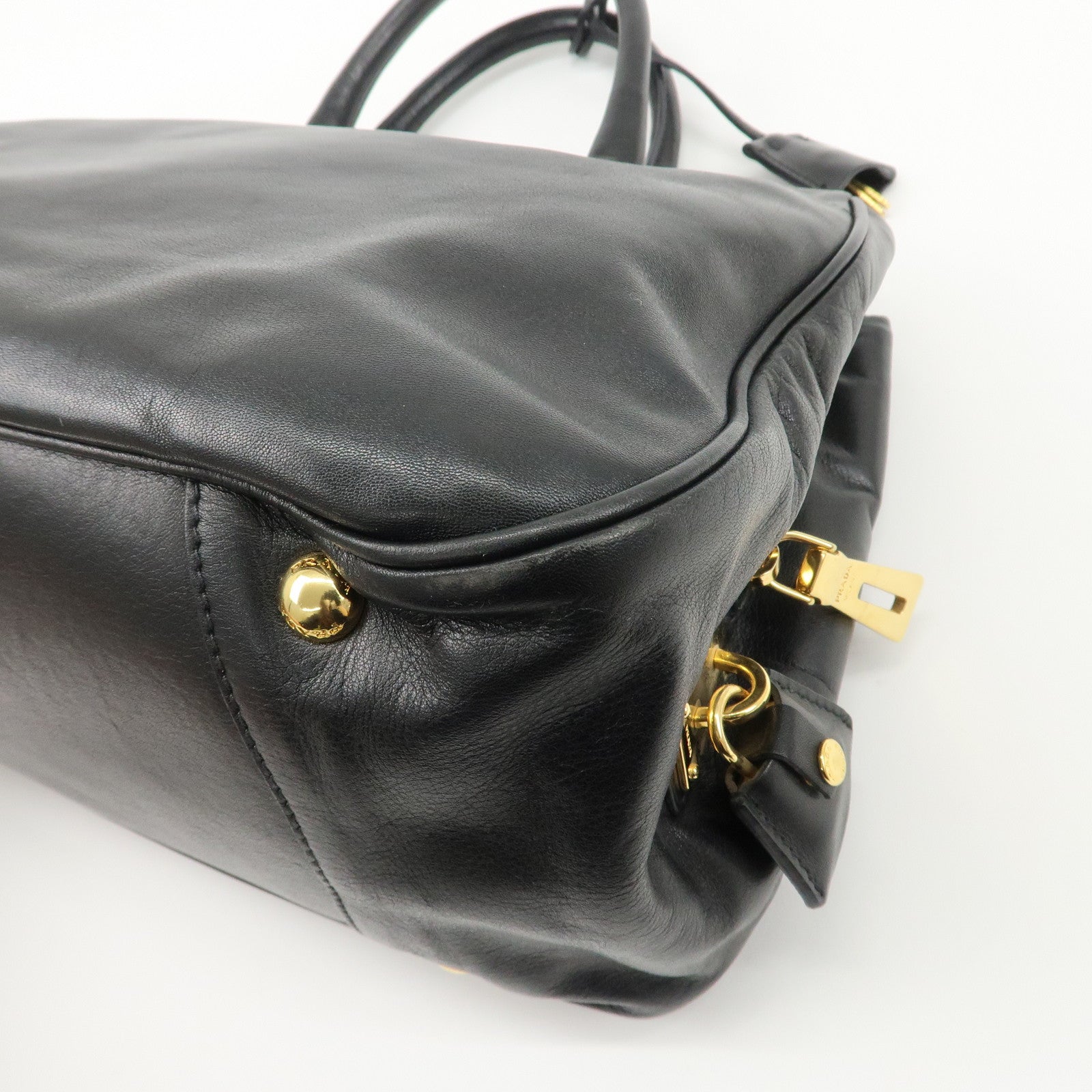 PRADA Leather Ribbon 2way Bag Hand Bag Black BN2244 Used