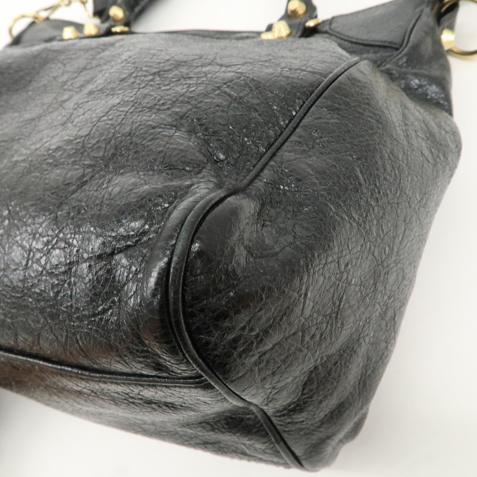 BALENCIAGA Leather The Giant Velo Hand Bag Black 28201 Used