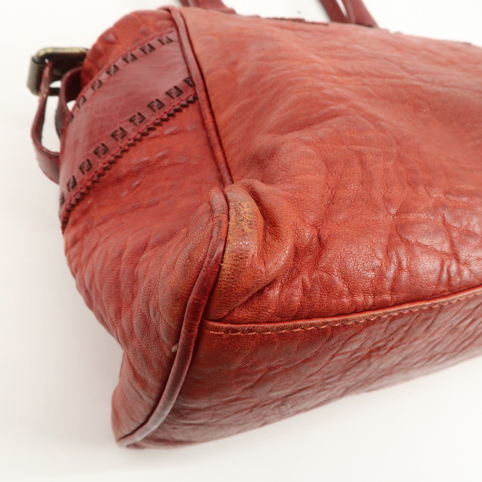 FENDI Ethnico Leather Tote Bag Shoulder Bag Red 8BN162 Used