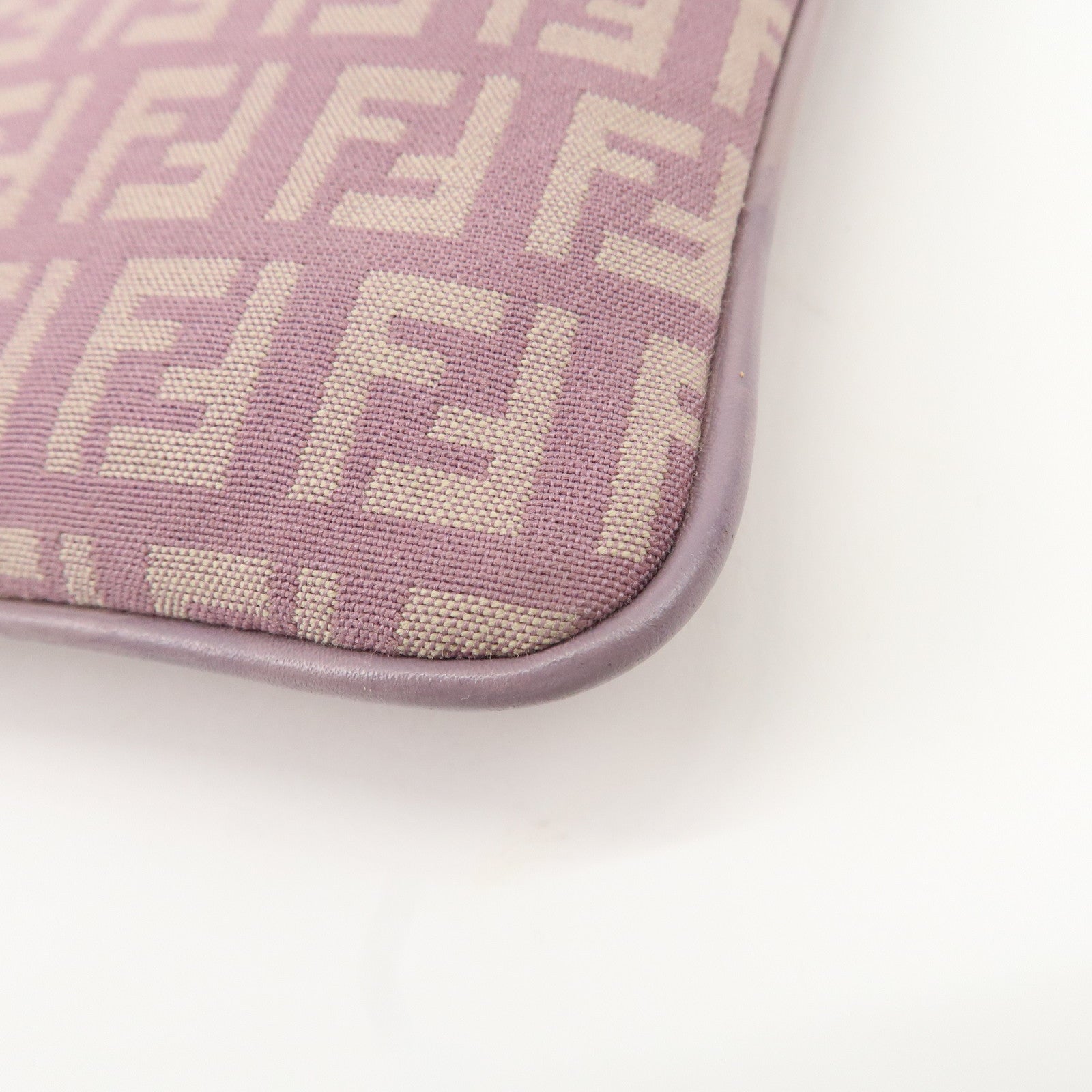 FENDI Zucchino Canvas Leather Shoulder Bag Purple Beige 8BT047 Used