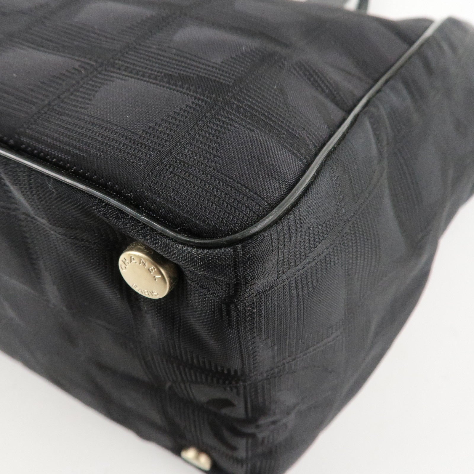 CHANEL New Travel Line Nylon Jacquard Leather Tote Bag Black A15991 Used