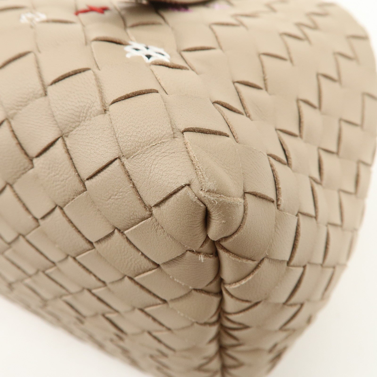 BOTTEGA VENETA Intrecciato Leather Embroidery Tote Bag Beige Used