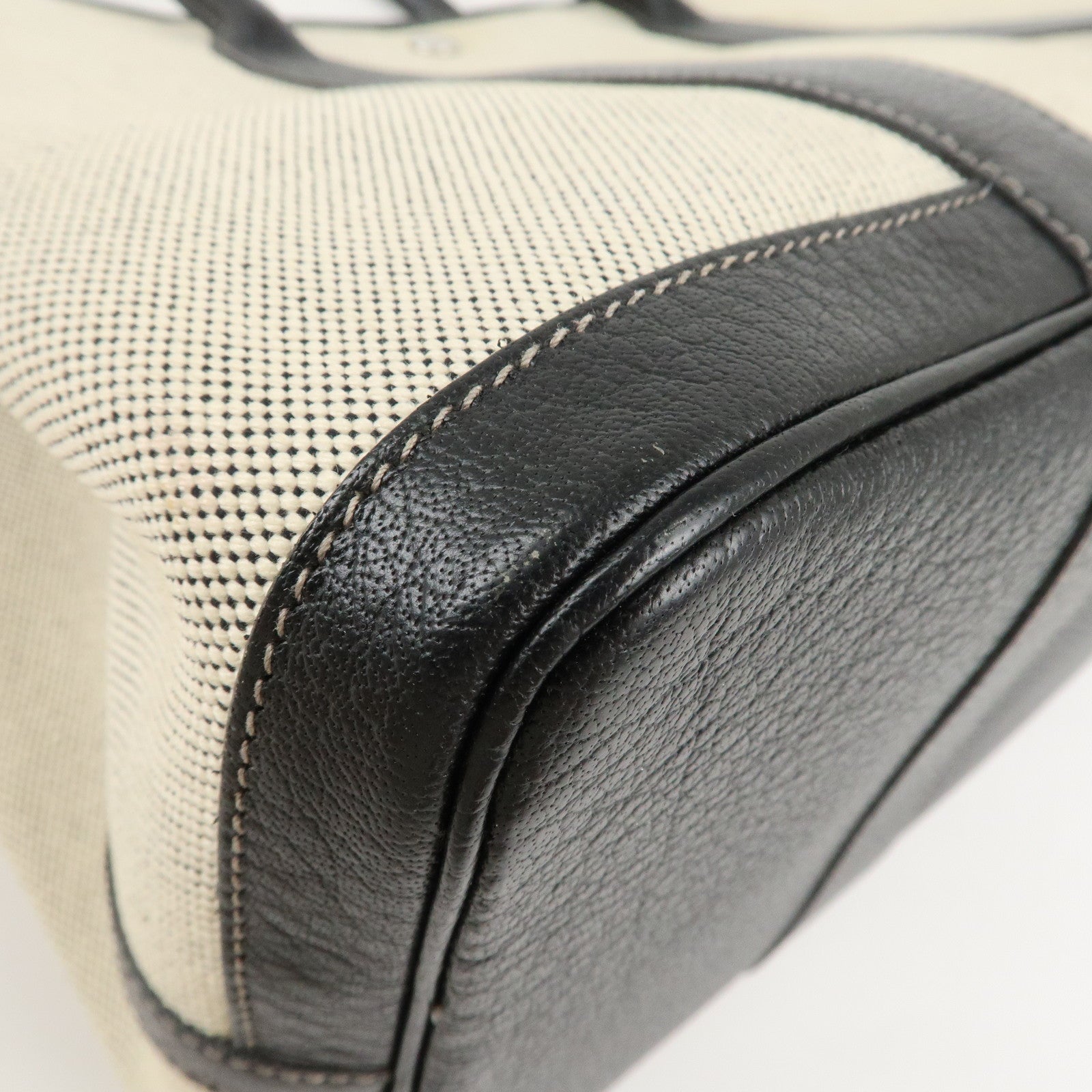 HERMES ToileOfficier Leather Garden Party PM J Stamped Tote Bag Used