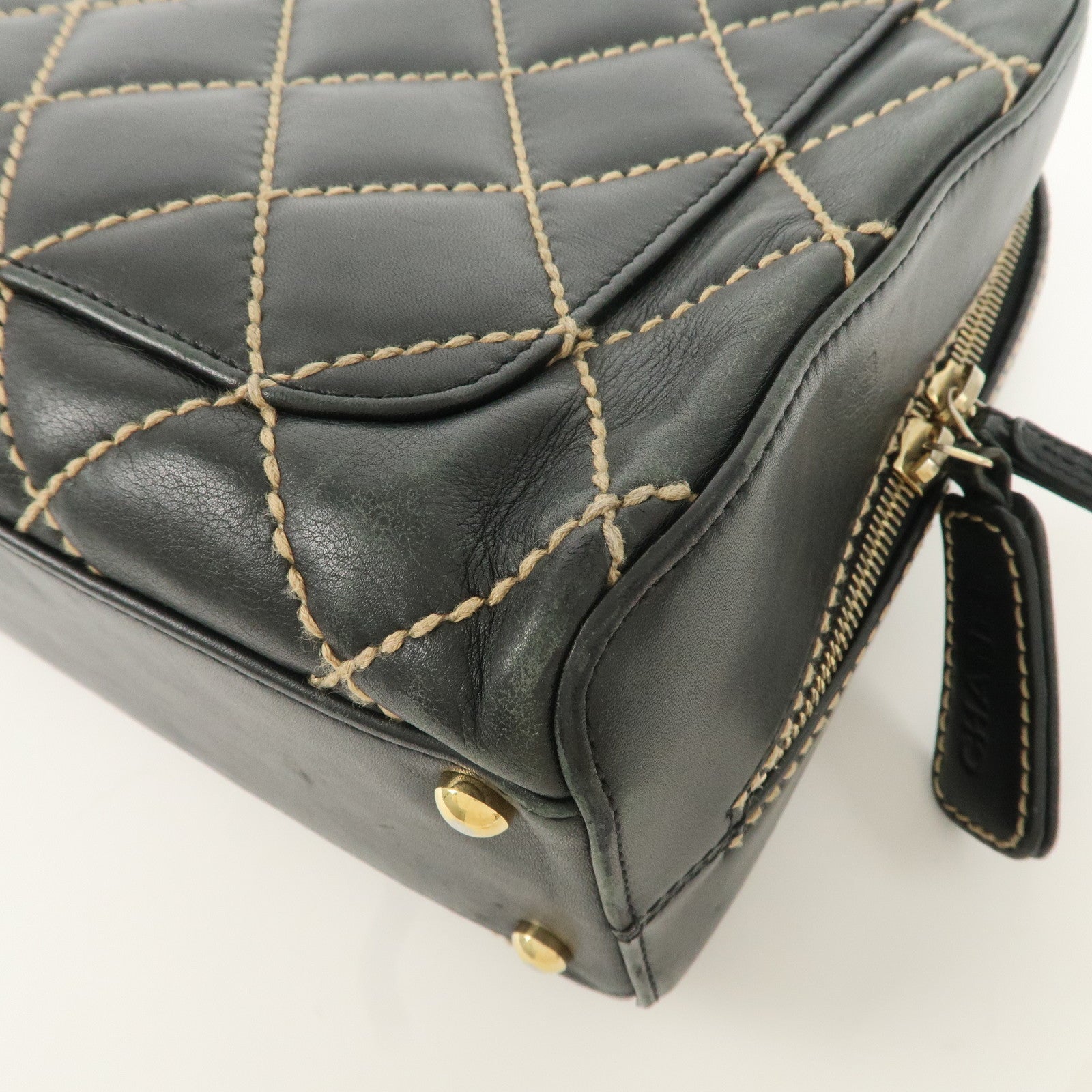 CHANEL Wild Stitch Lamb Skin COCO Mark Hand Bag Black A14692 Used