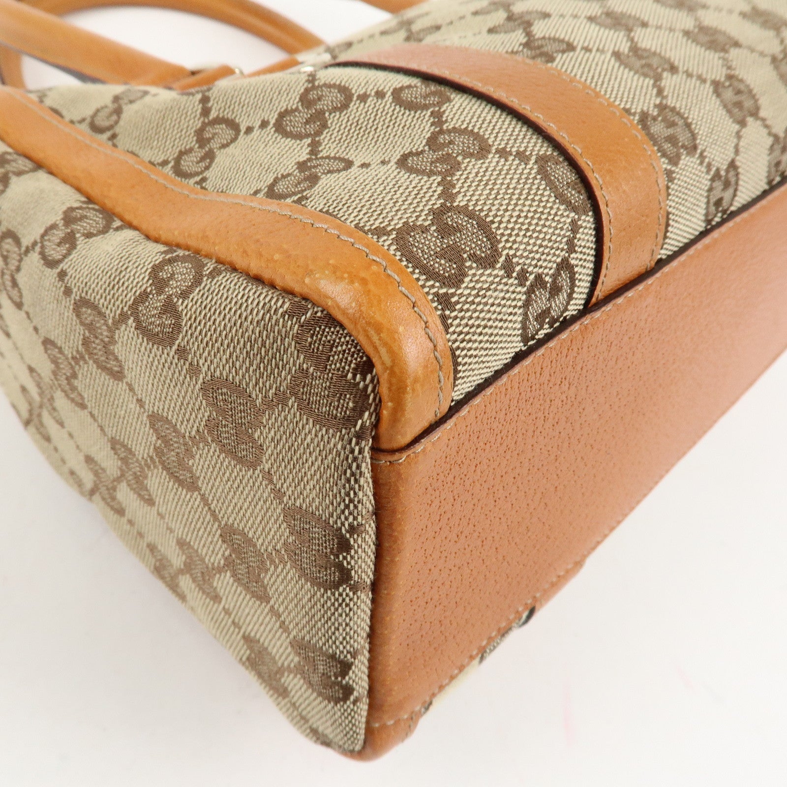 GUCCI Abbey GG Canvas Leather Mini Boston Bag Beige Orange 130942 Used