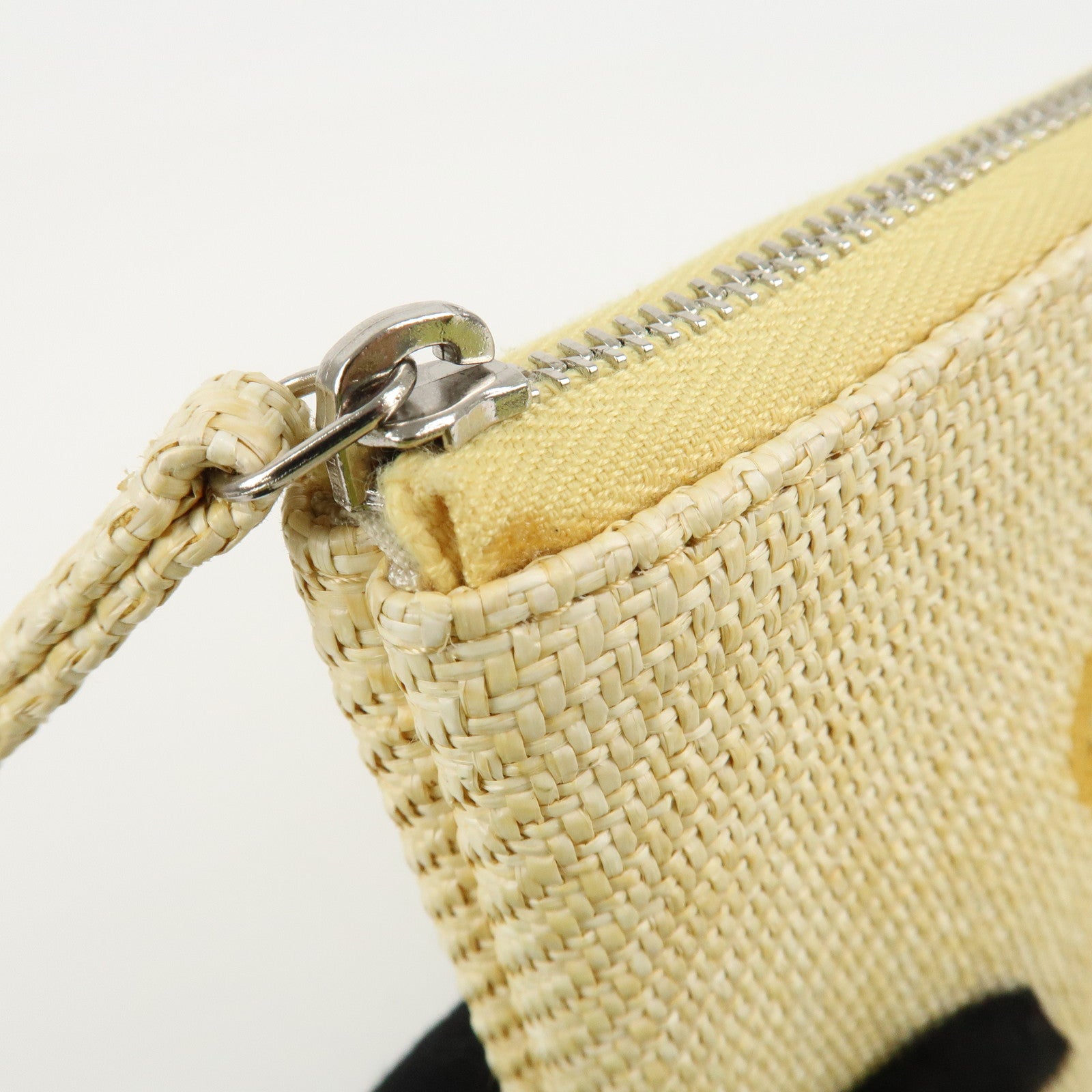CHANEL Deauville Straw Clutch Bag Pouch Yellow A80117 Used