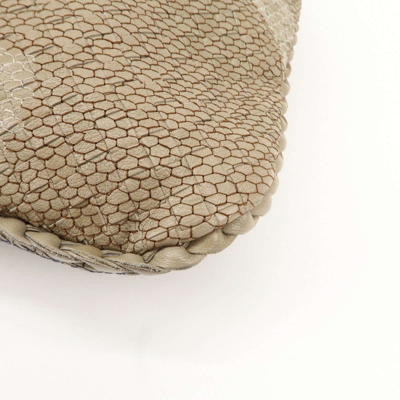 BOTTEGA VENETA Hobo Leather Shoulder Bag Beige Gray Black Used