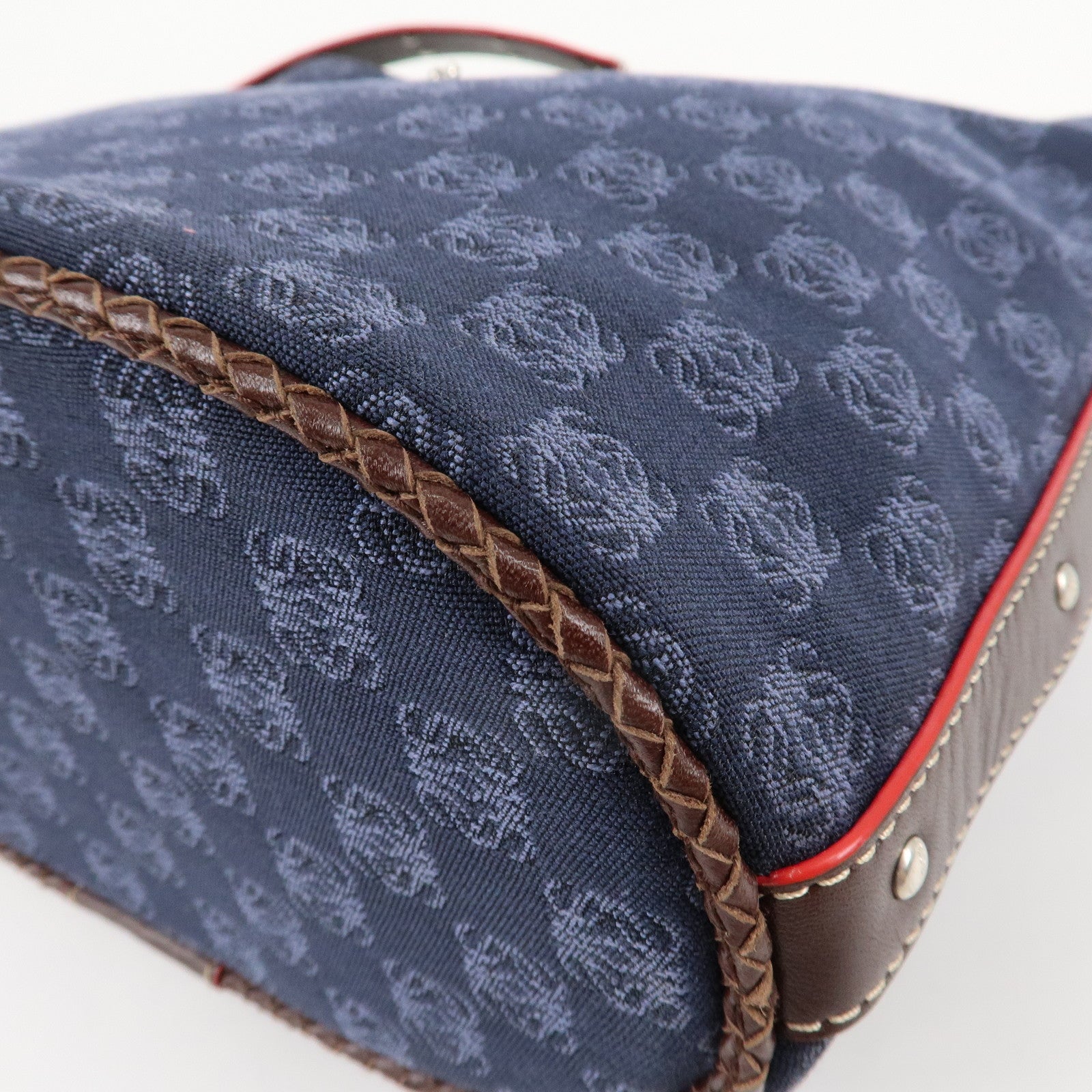 LOEWE Anagram Canvas Leather Chain Tote Bag Shoulder Bag Blue Used