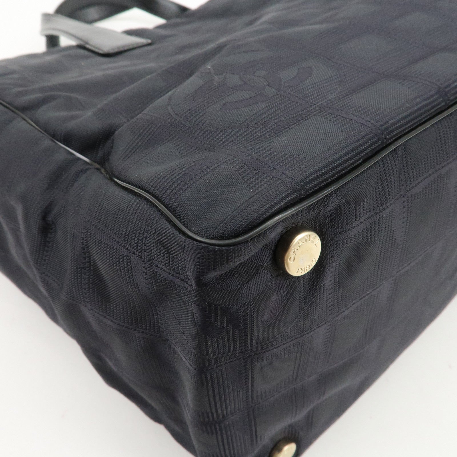 CHANEL New Travel Line Nylon Jacquard Leather Tote Bag A15991 Used