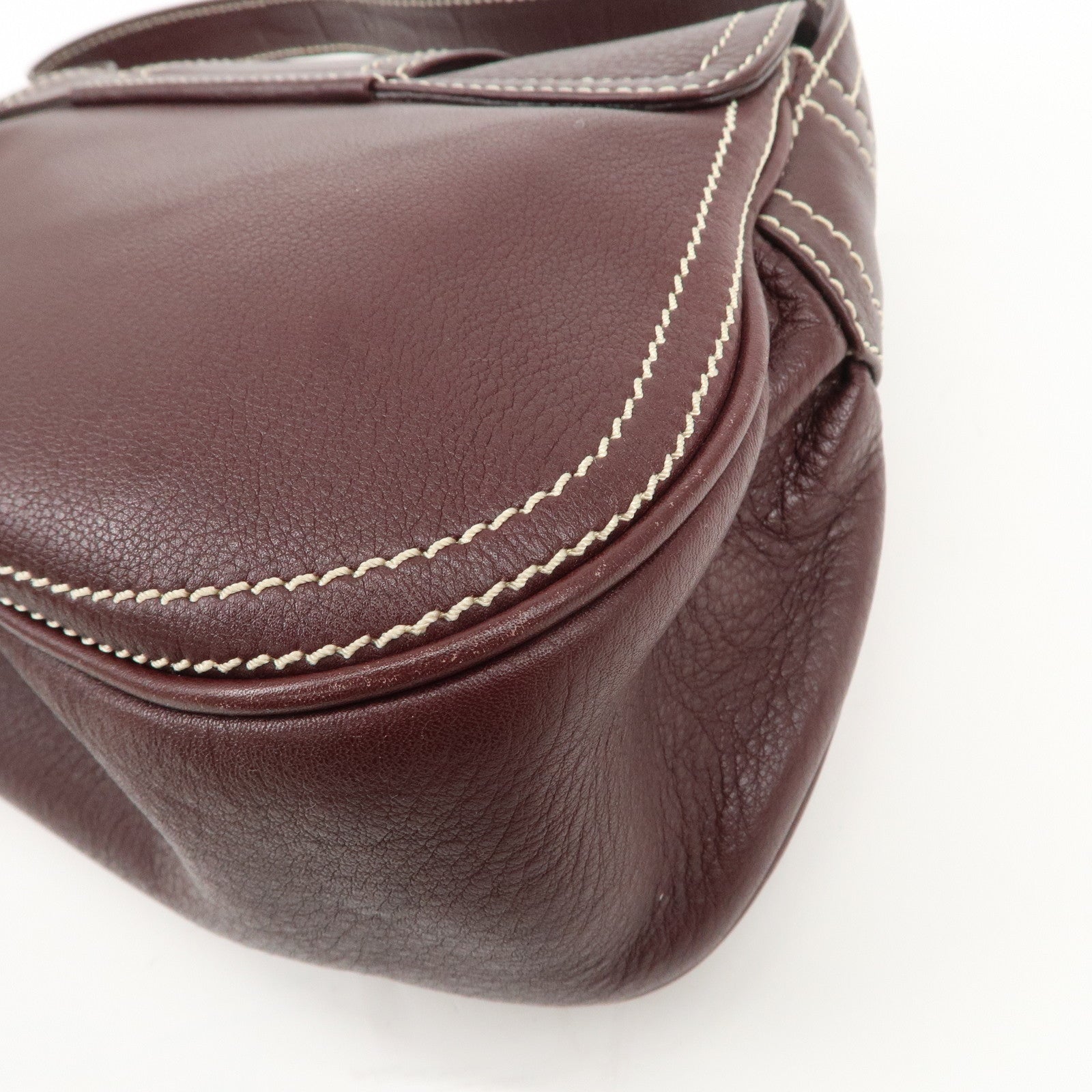 CELINE Leather Shoulder Bag Hand Bag Brown Gold Hardware Used