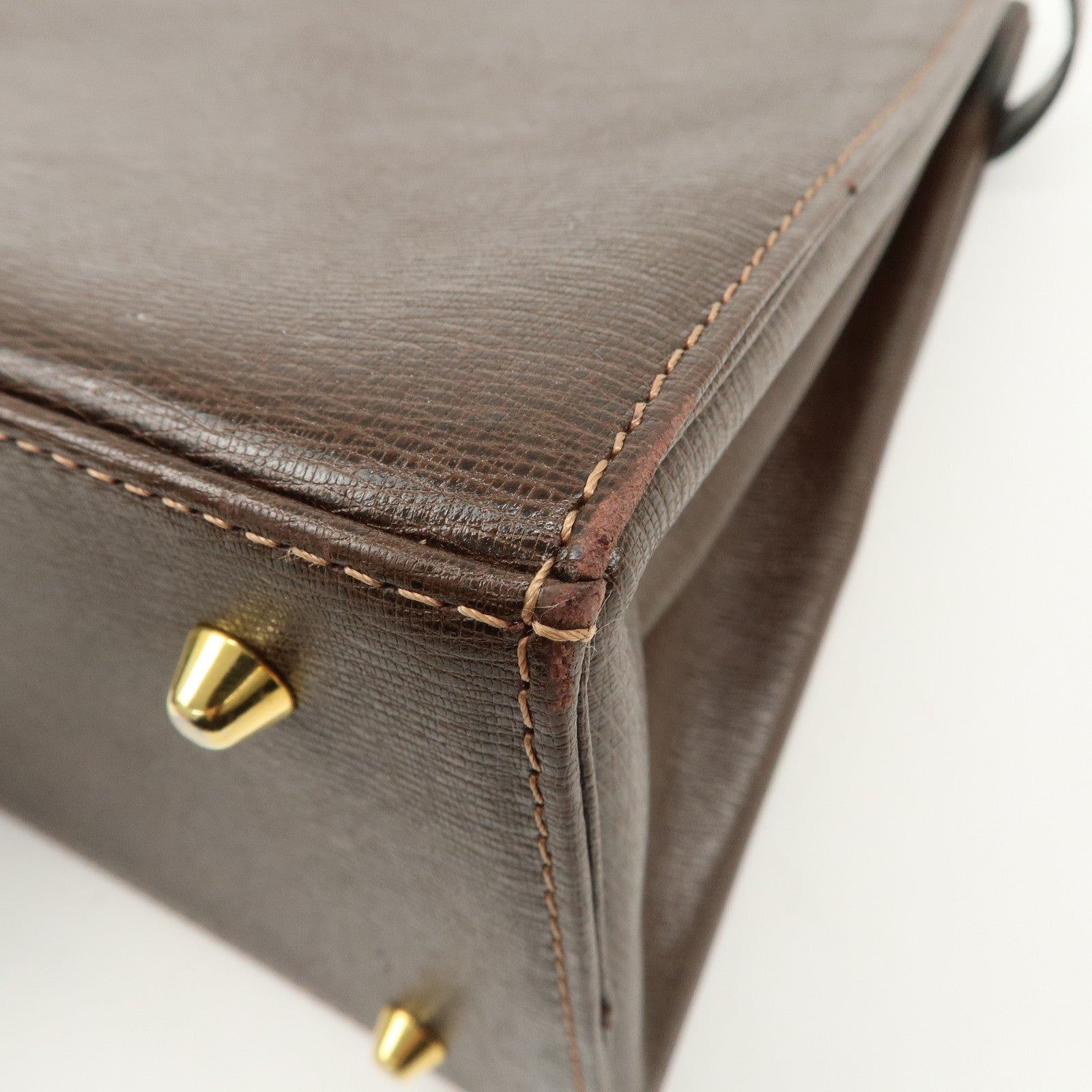 BURBERRY Leather Tote Bag Hand Bag Brown Gold Hardware Used