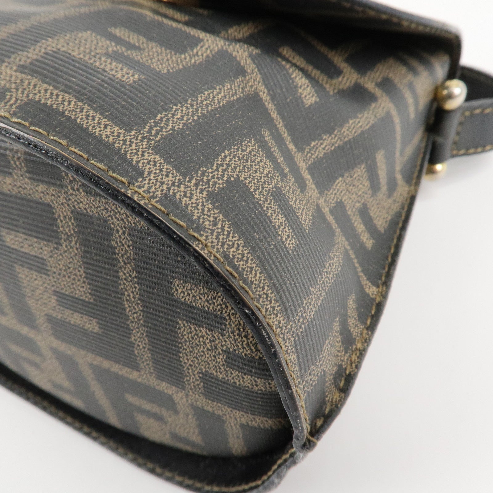 FENDI Zucca Logo Print PVC Leather Shoulder Bag Black Brown Used