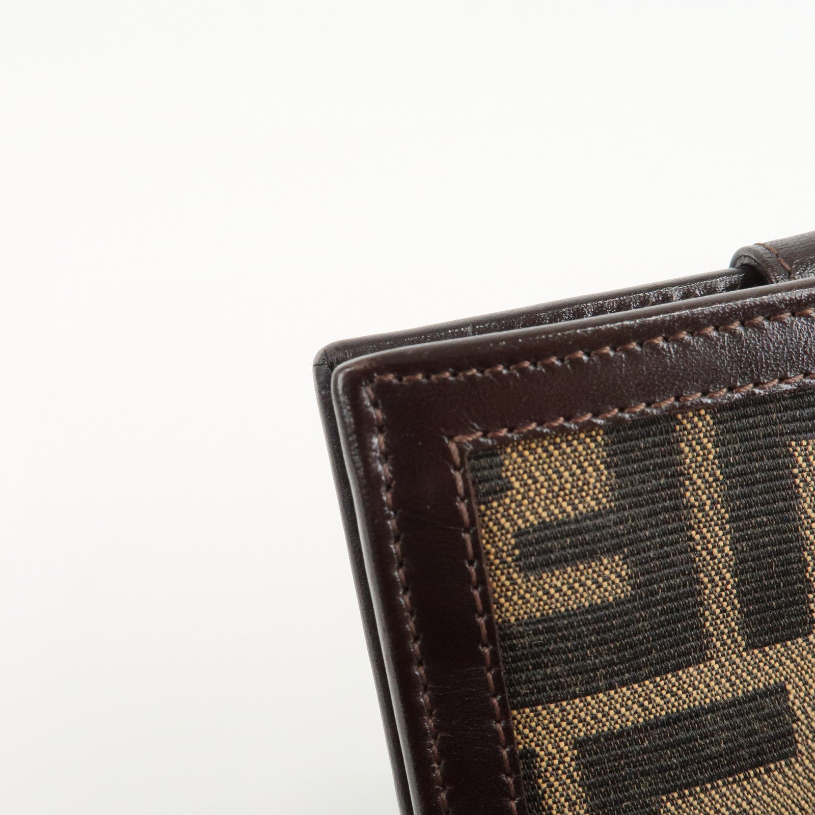 FENDI Zucca Canvas Leather Bifold Wallet Brown Black 1692 Used