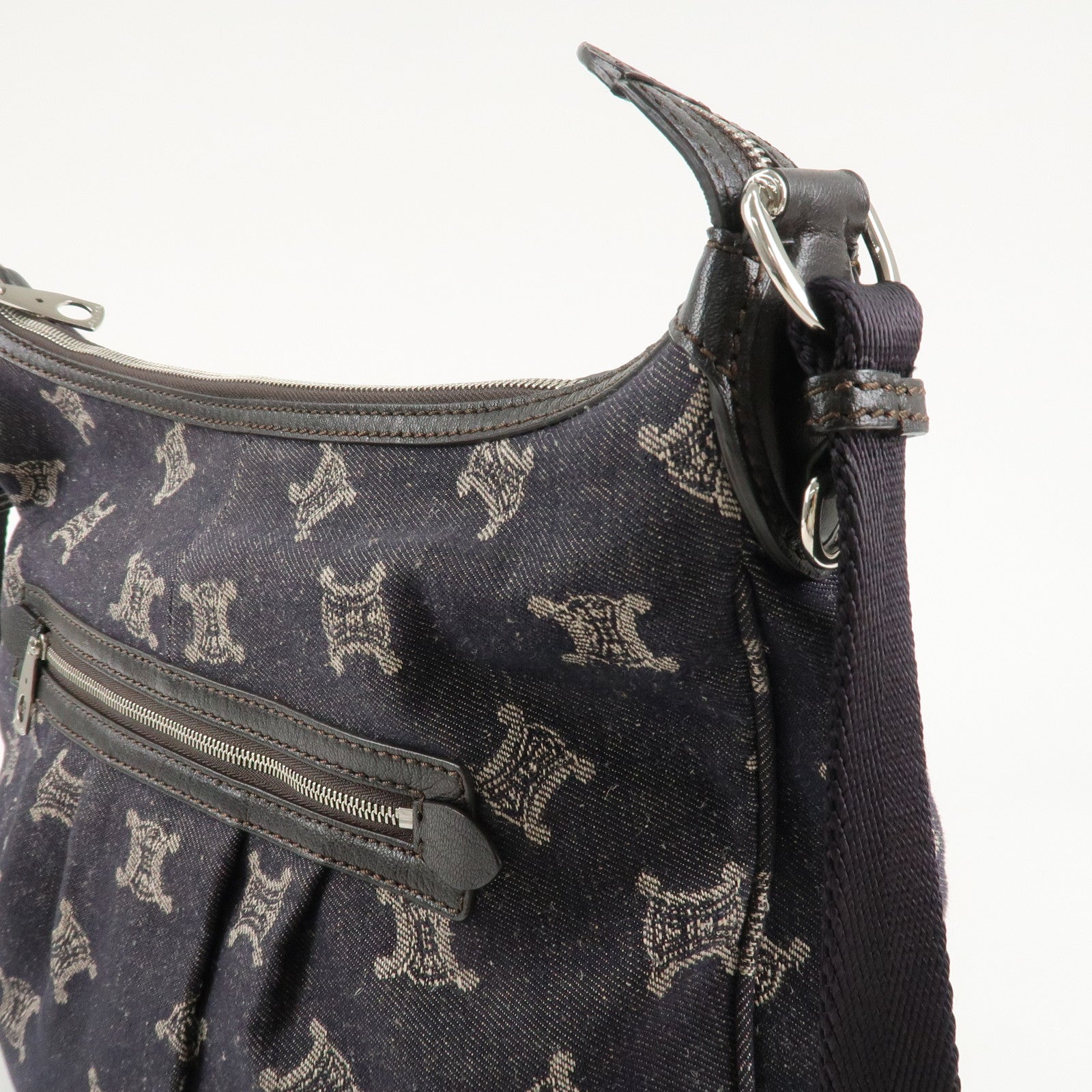 CELINE Macadam Denim Leather Shoulder Bag Crossbody Bag Navy Used