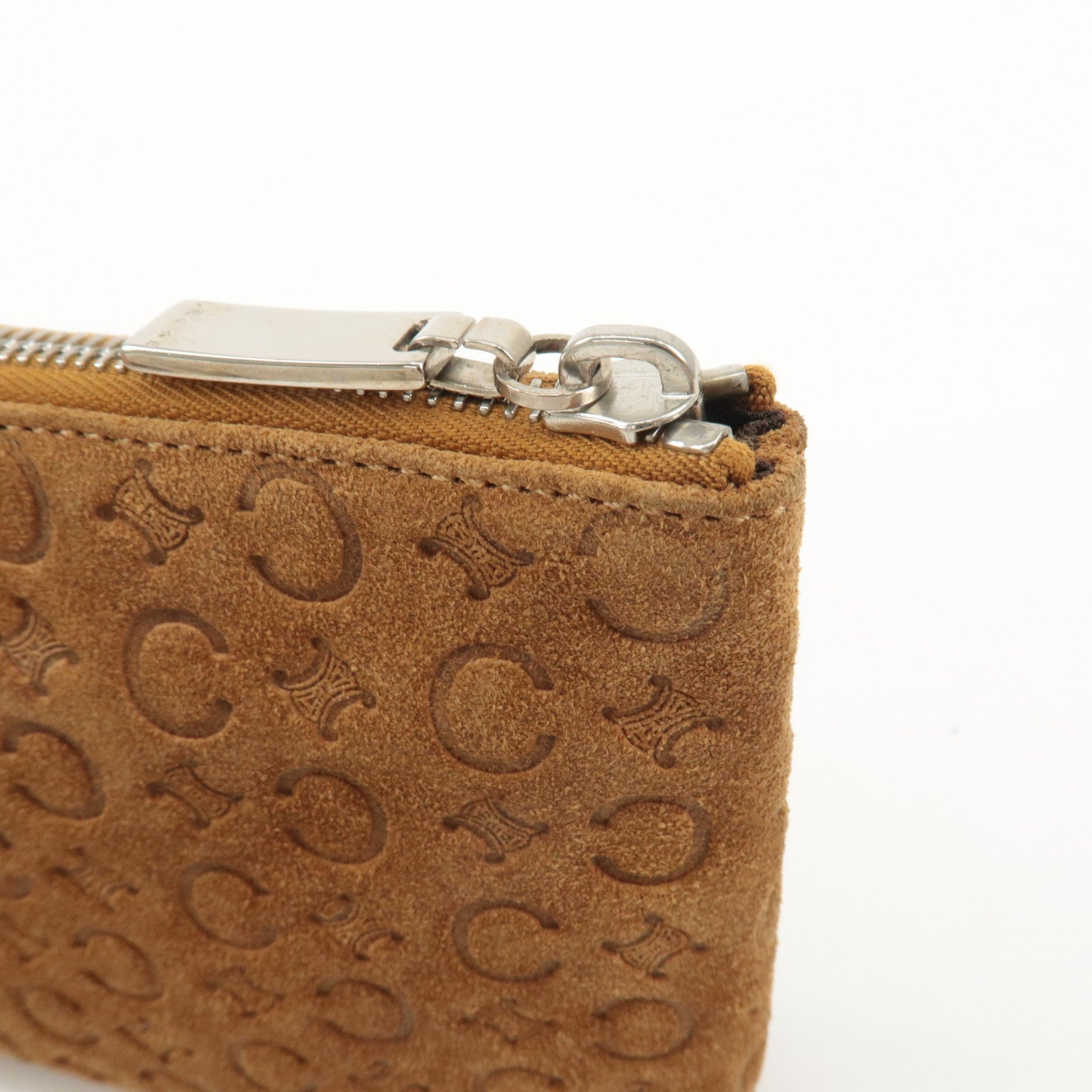CELINE C Macadam Suede Pouch Cosmetic Pouch Brown Used
