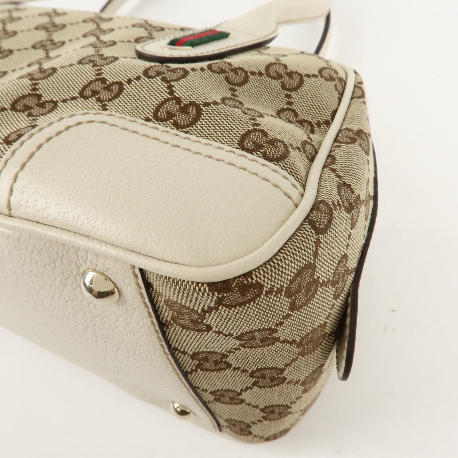 GUCCI Princy Sherry GG Canvas Leather Mini Boston Bag Beige 161720 Used