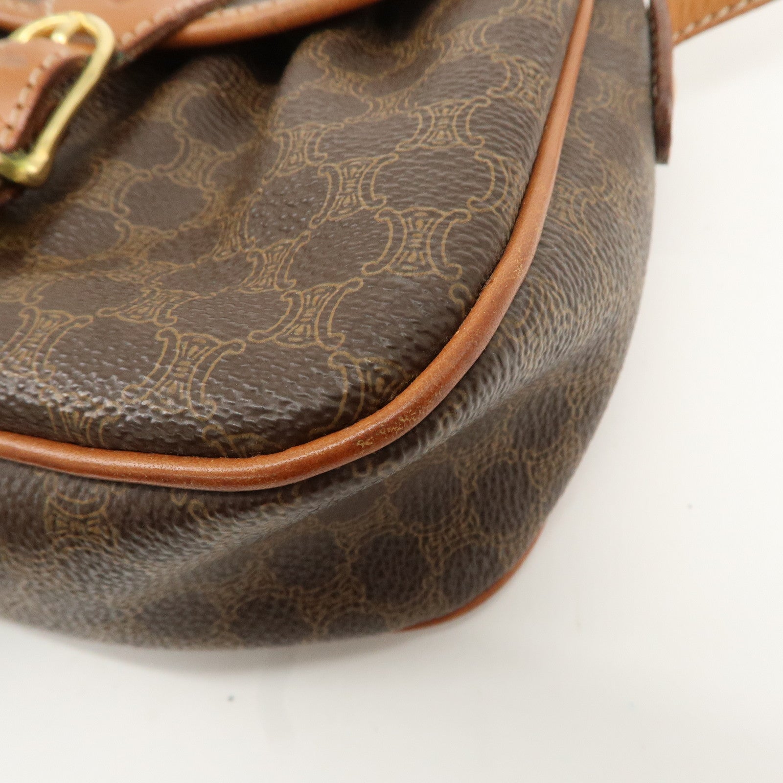 CELINE Macadam PVC Leather Shoulder Bag Brown Used