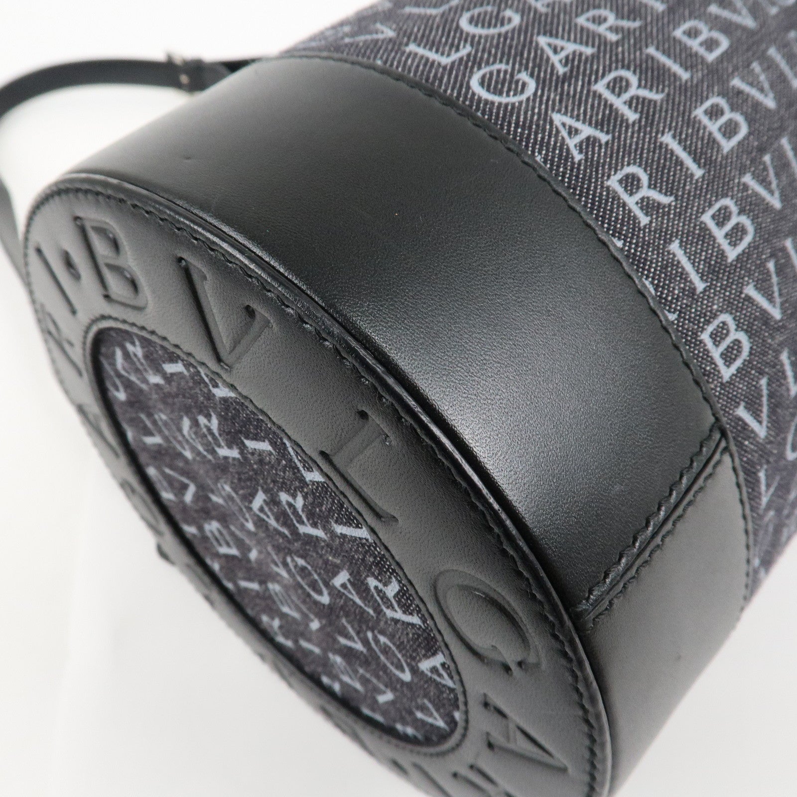 BVLGARI Logo Mania Canvas Leather B-Zero 1 Shoulder Bag Black Used