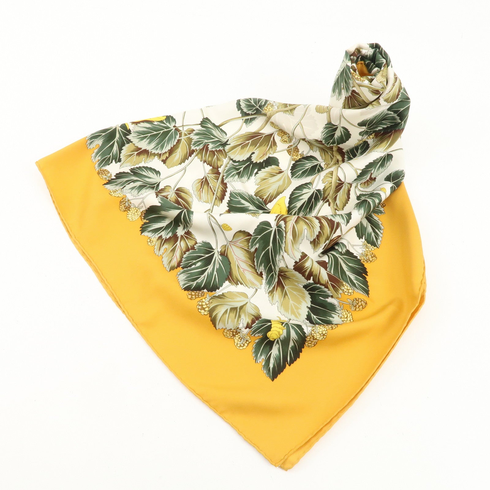 HERMES Carre 90 Silk 100% Scarf l'ARBRE de SOiE Orange Green Used