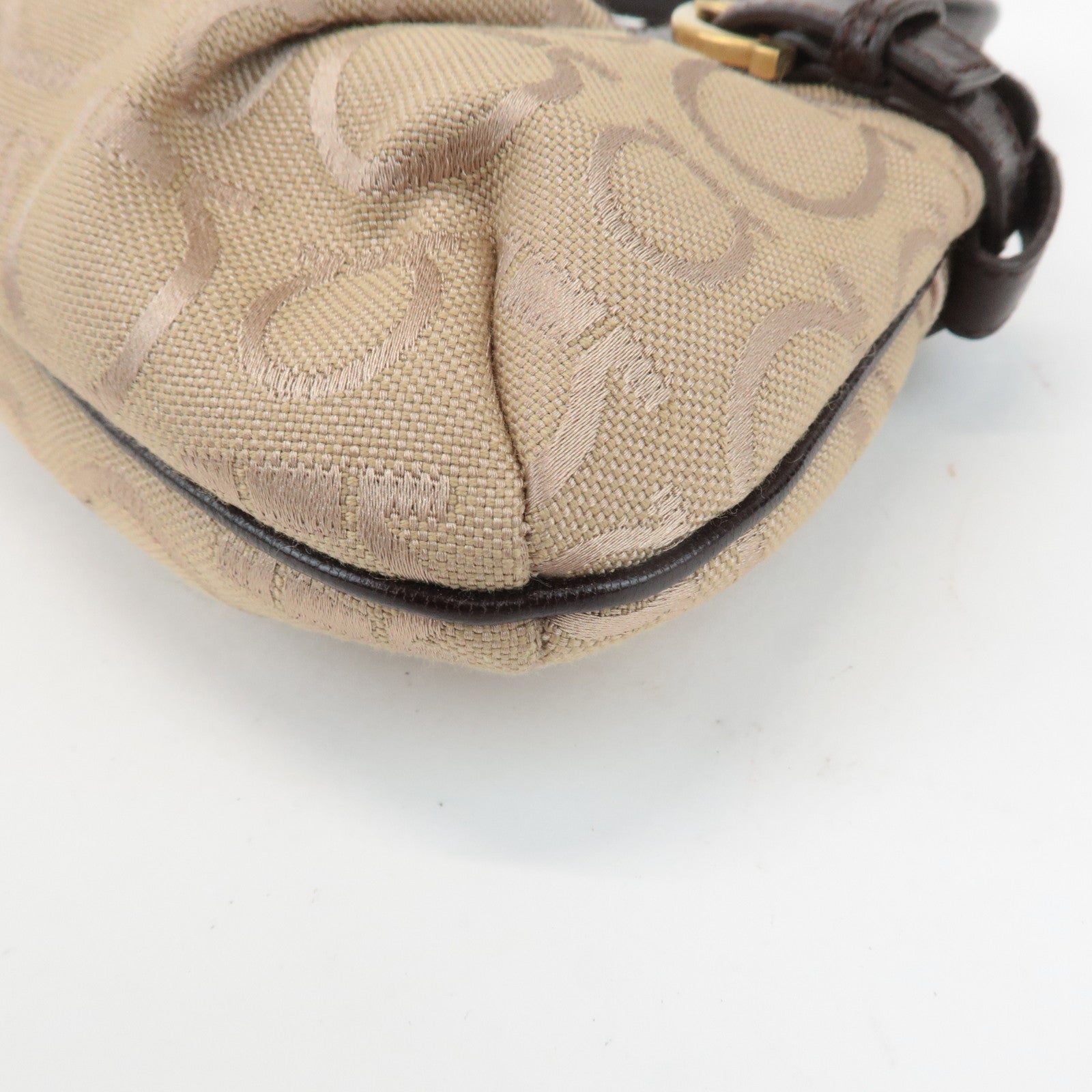 Ferragamo Gancini Canvas Leather 2Way Bag Beige Dark Brown Used