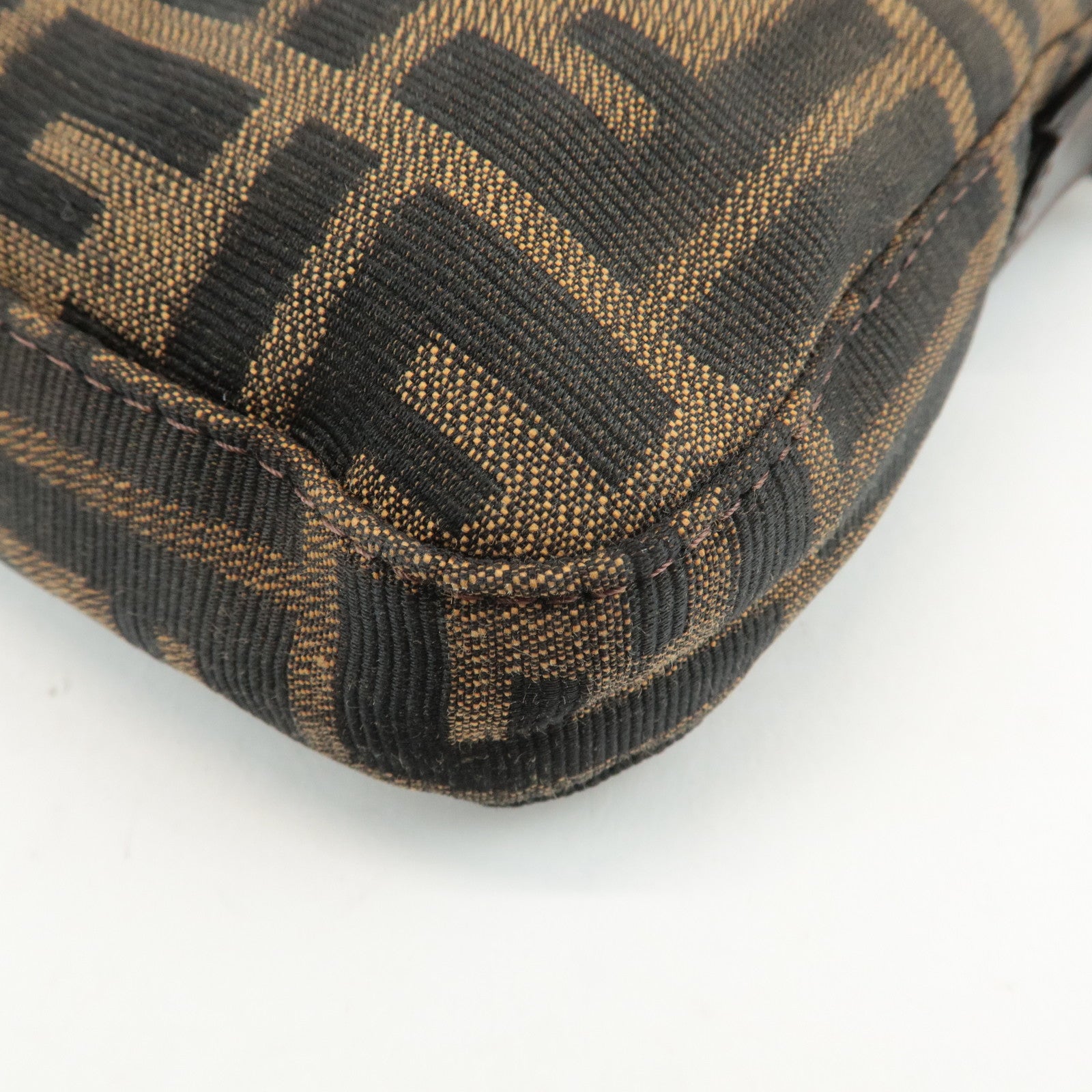 FENDI Mamma Baguette Zucca Canvas Shoulder Bag Brown Black 26424 Used