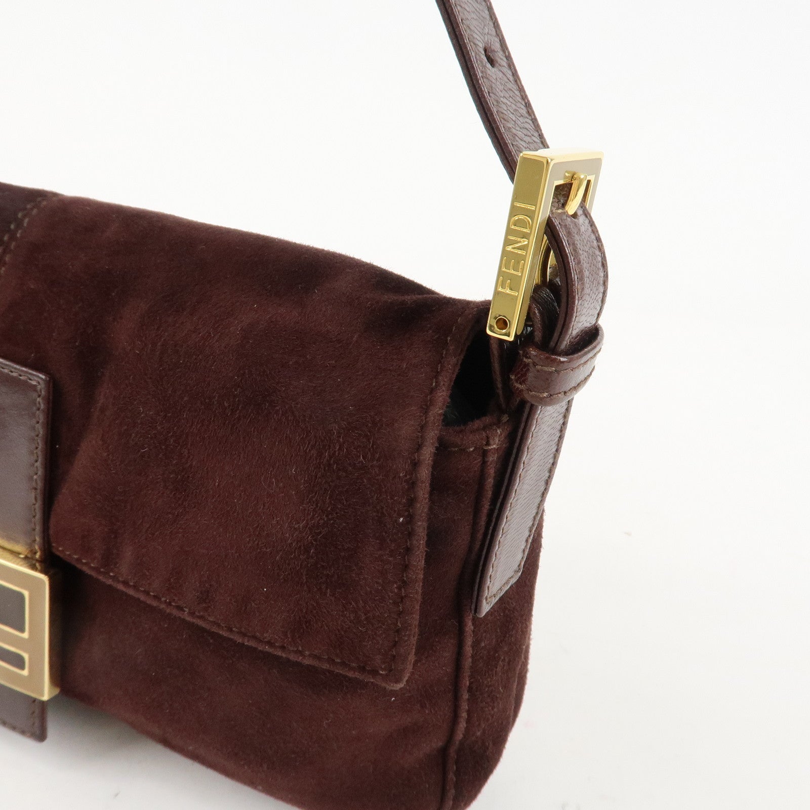 FENDI Suede Leather Shoulder Bag Dark Brown 26424 Used