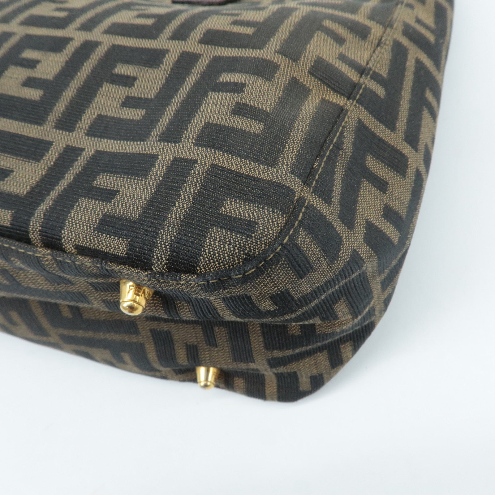 FENDI Zucca Canvas Leather Tote Bag Hand Bag Brown Used