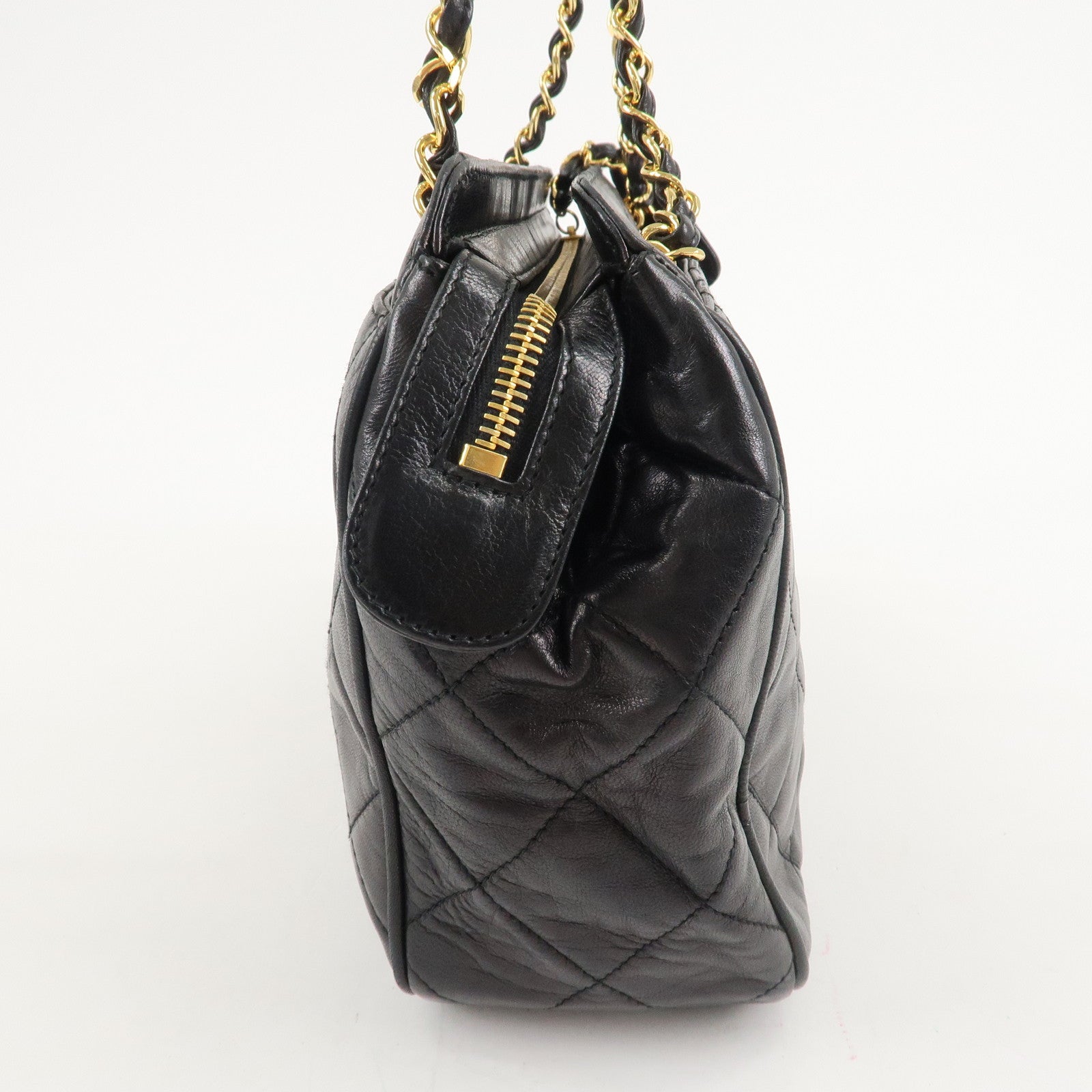 CHANEL Matelasse Lamb Skin COCO Mark Chain Shoulder Bag Black Used