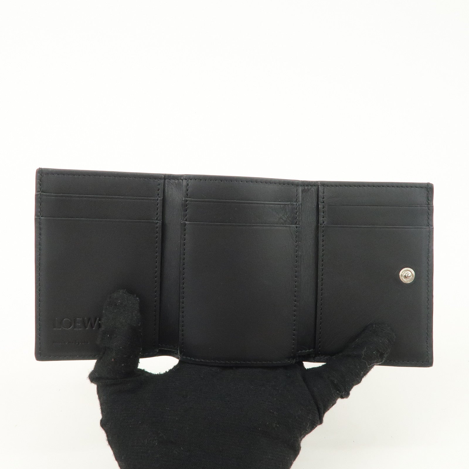LOEWE Anagram Leather Tri-fold Wallet Black Used