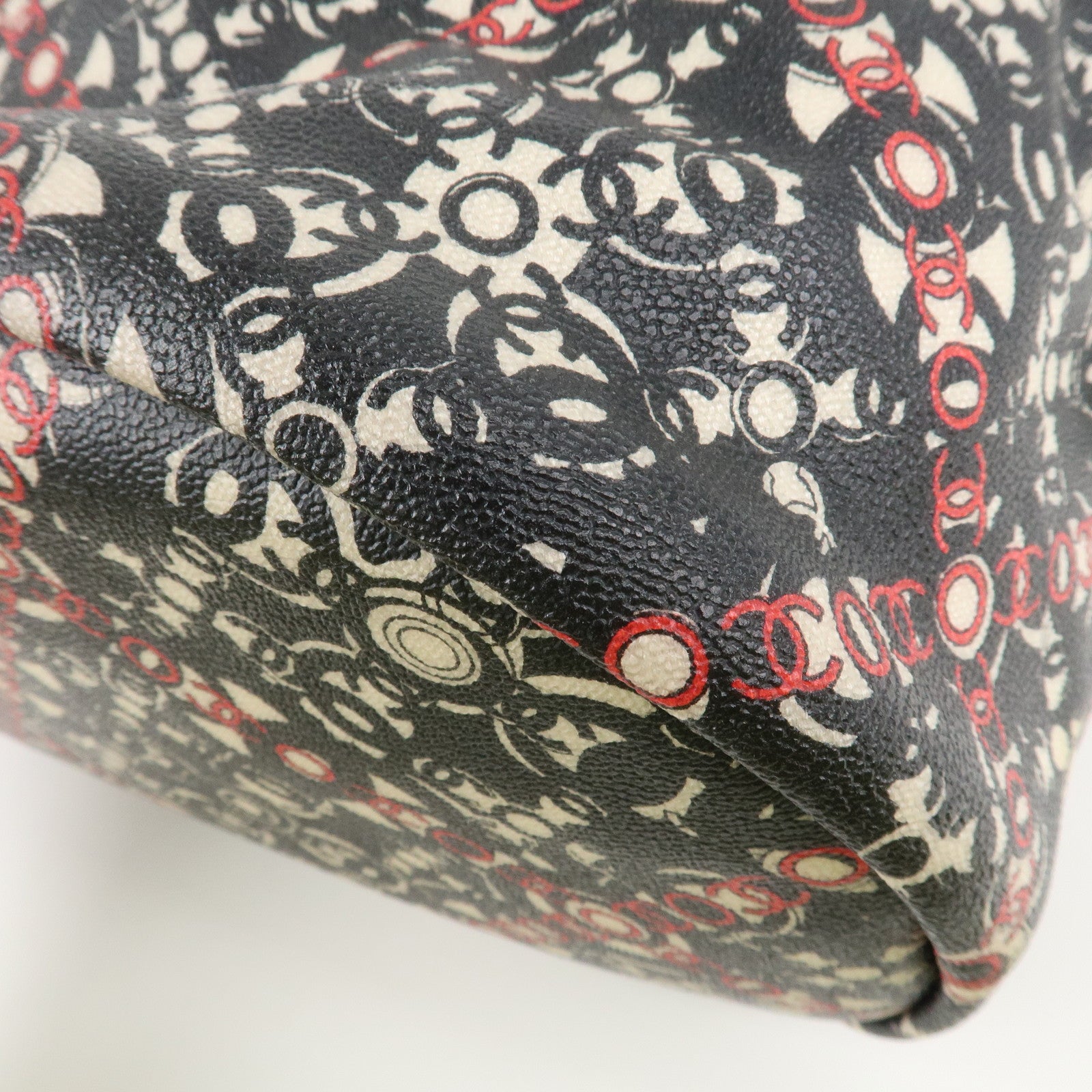 CHANEL COCO Travel PVC Leather Boston Bag Black Silver HDW Used