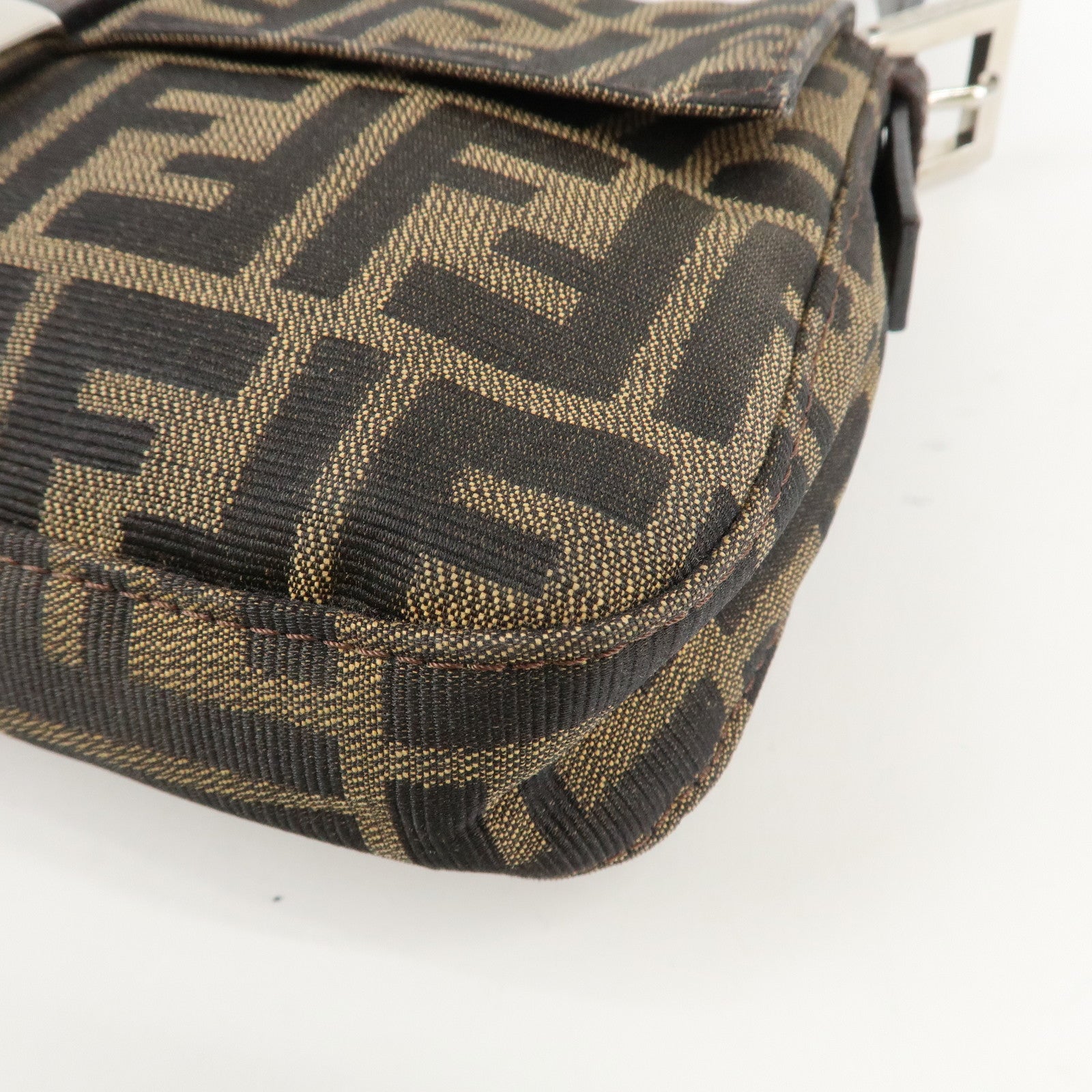 FENDI Mamma Baguette Zucca Canvas Shoulder Bag Brown Black 26424 Used