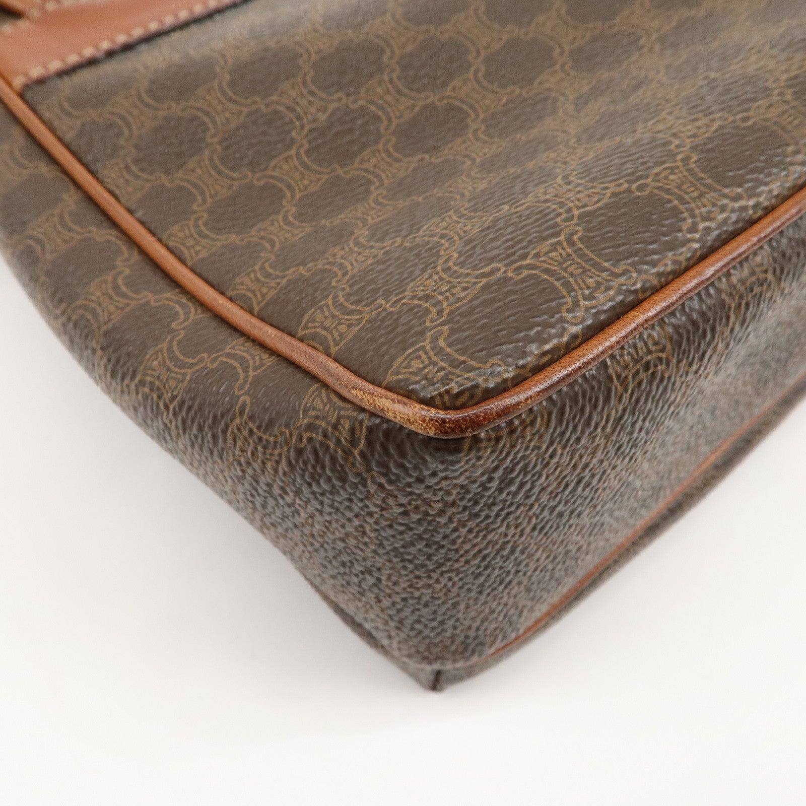 CELINE Macadam PVC Leather Shoulder Bag Brown Gold Hardware Used