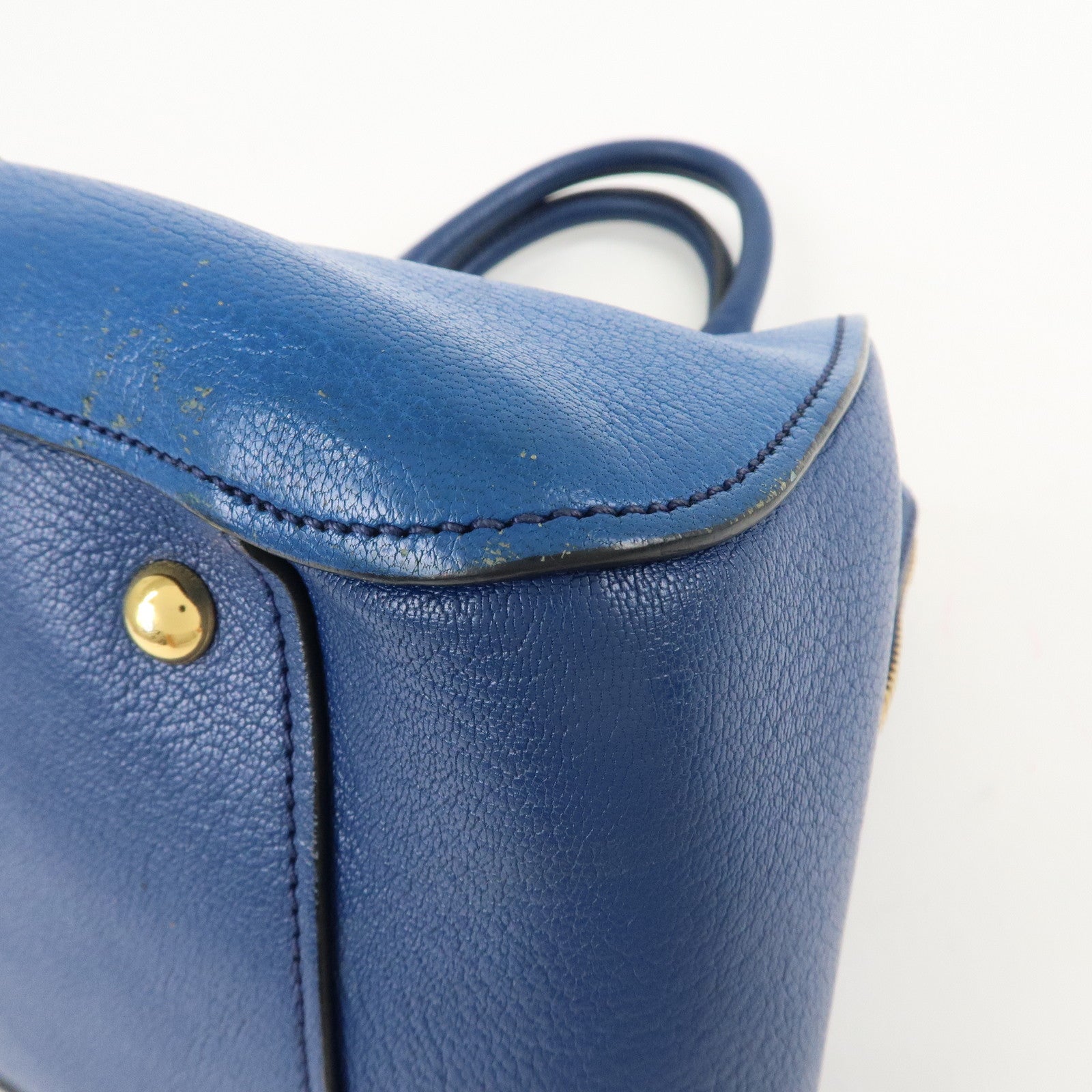 MIU MIU Leather 2Way Shoulder Bag Hand Bag Blue Gold HDW Used