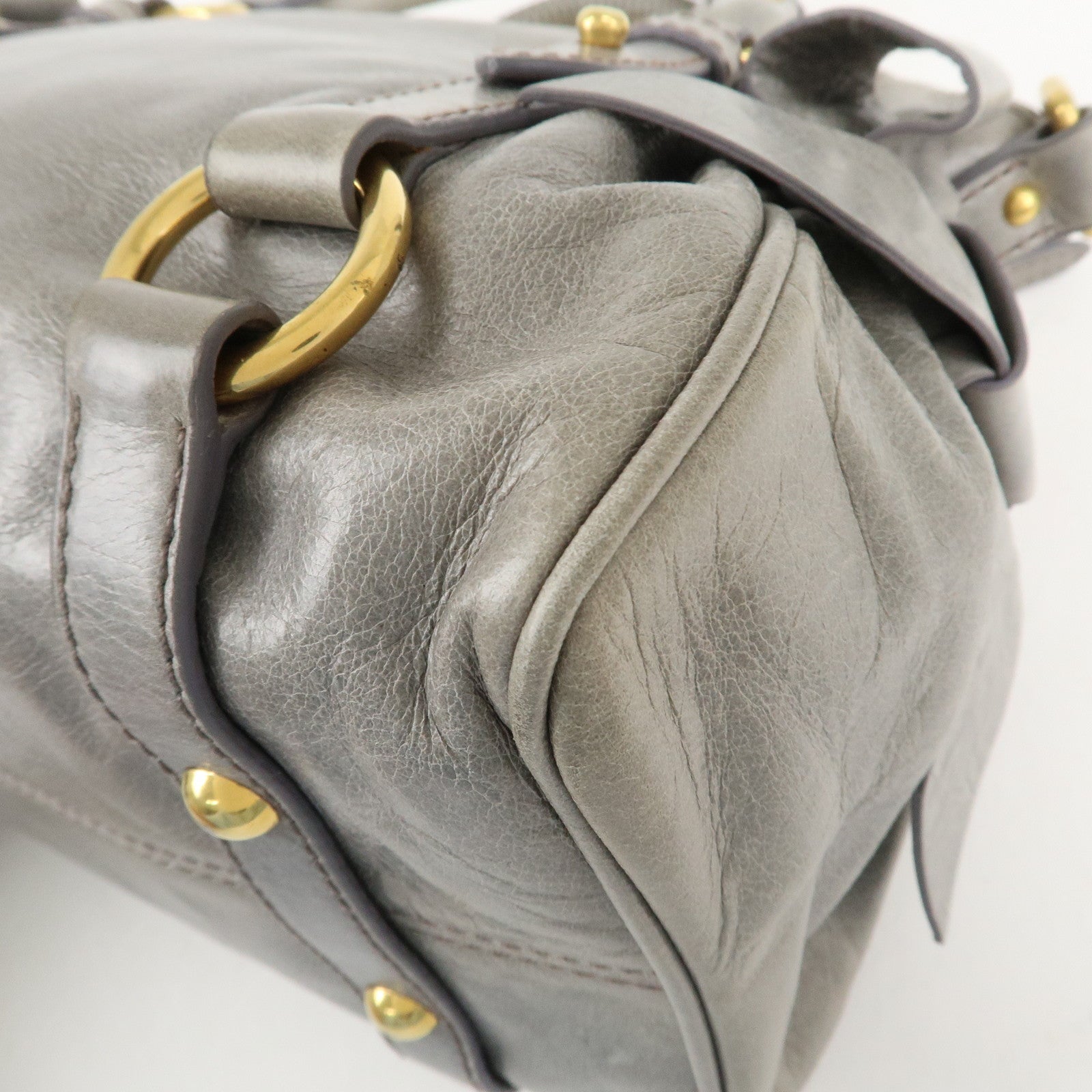 MIU MIU Leather 2Way Bag Hand Bag Shoulder Bag Light Blue Gold HDW Used