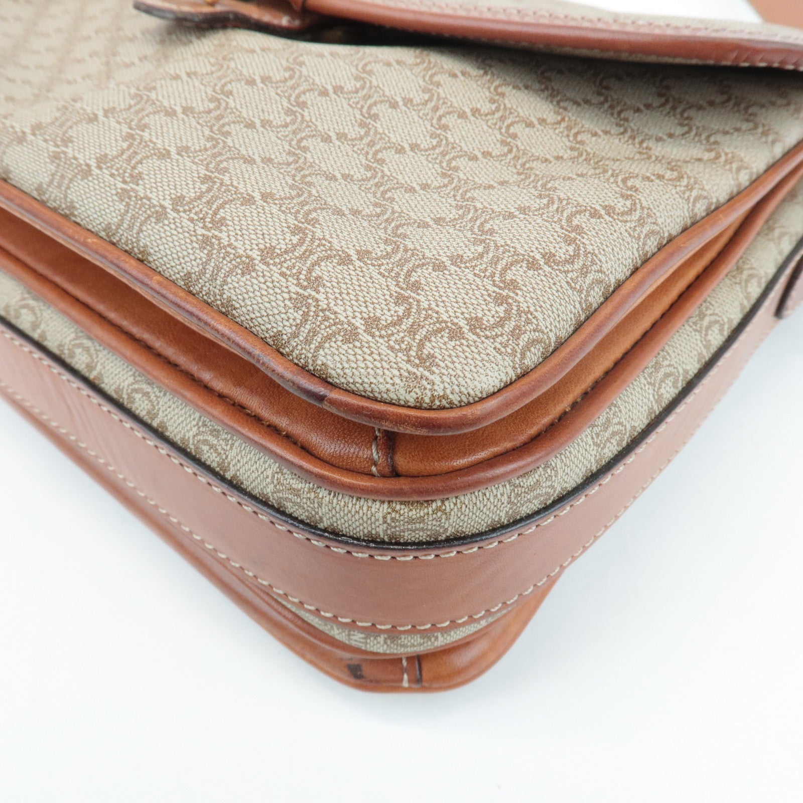 CELINE Macadam PVC Leather Shoulder Bag Beige Brown Used