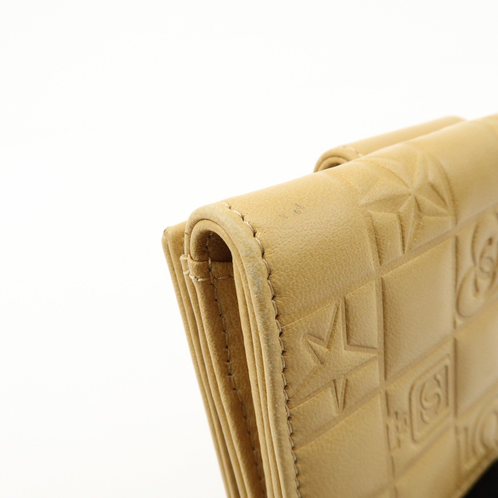 CHANEL Icon Line Lamb Skin W Flap Bi-fold Wallet Beige A24212 Used