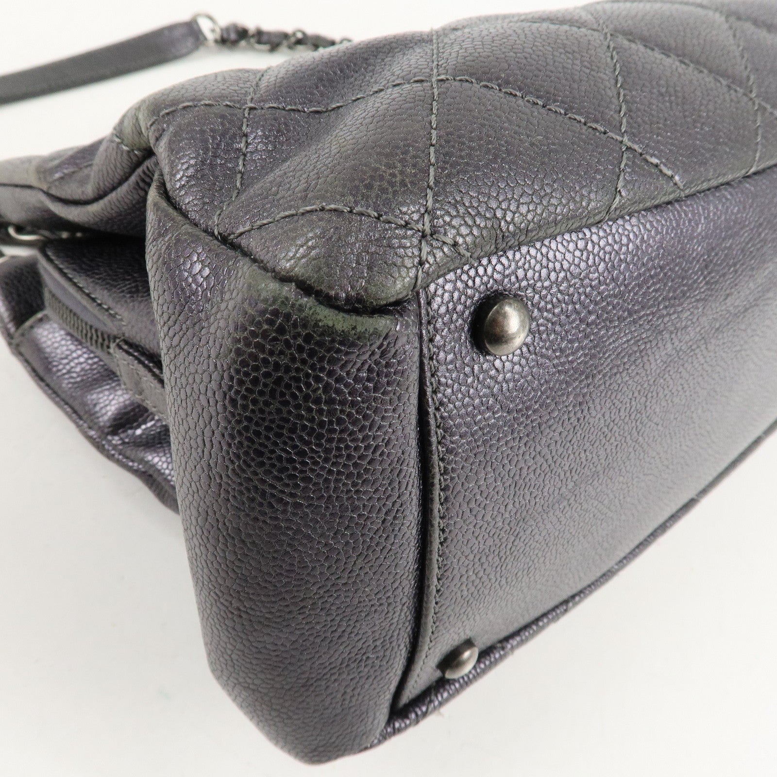 CHANEL Matelasse COCO Mark Leather Chain Tote Bag Shoulder Bag Used