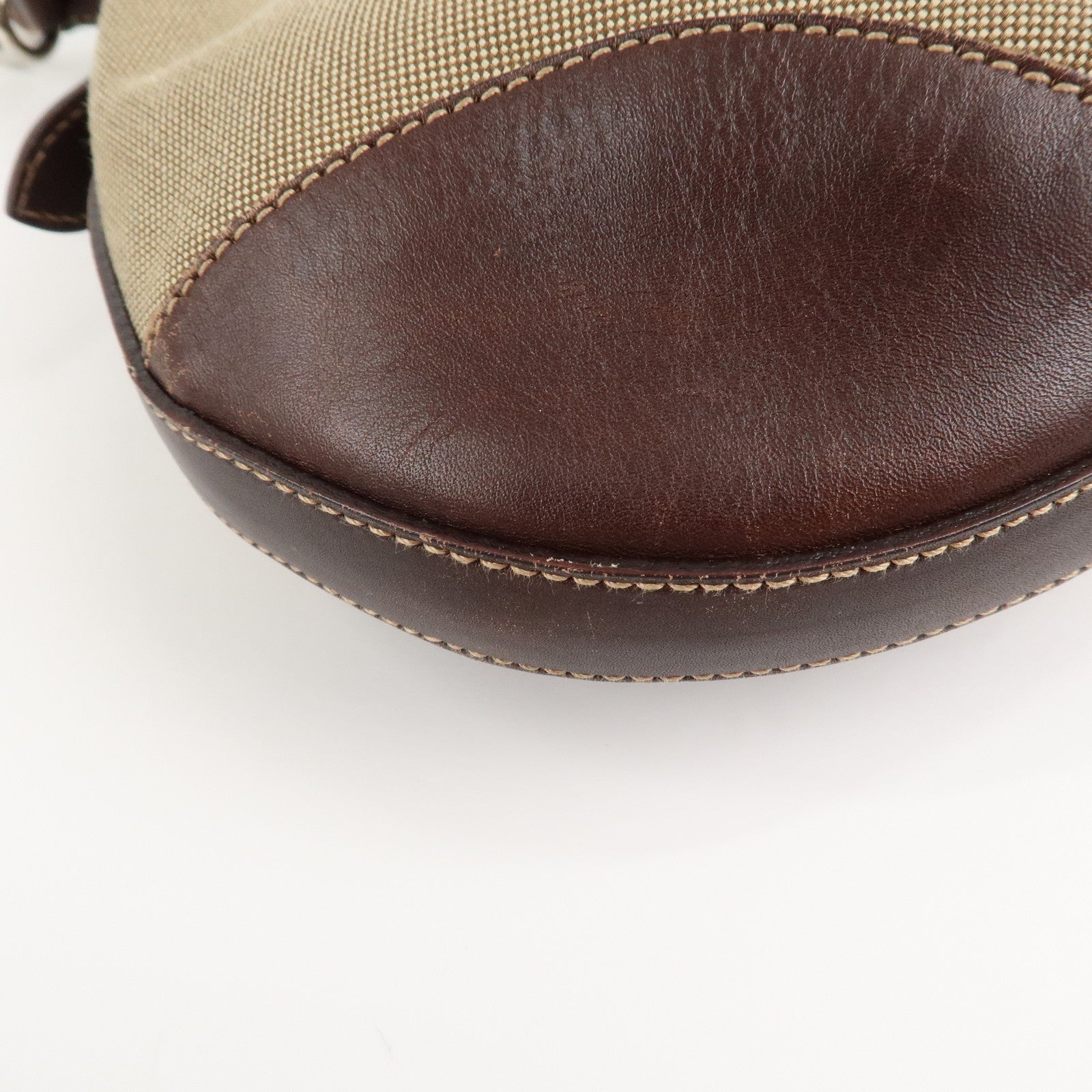 PRADA Logo Jacquard Leather Shoulder Bag Beige Brown Used